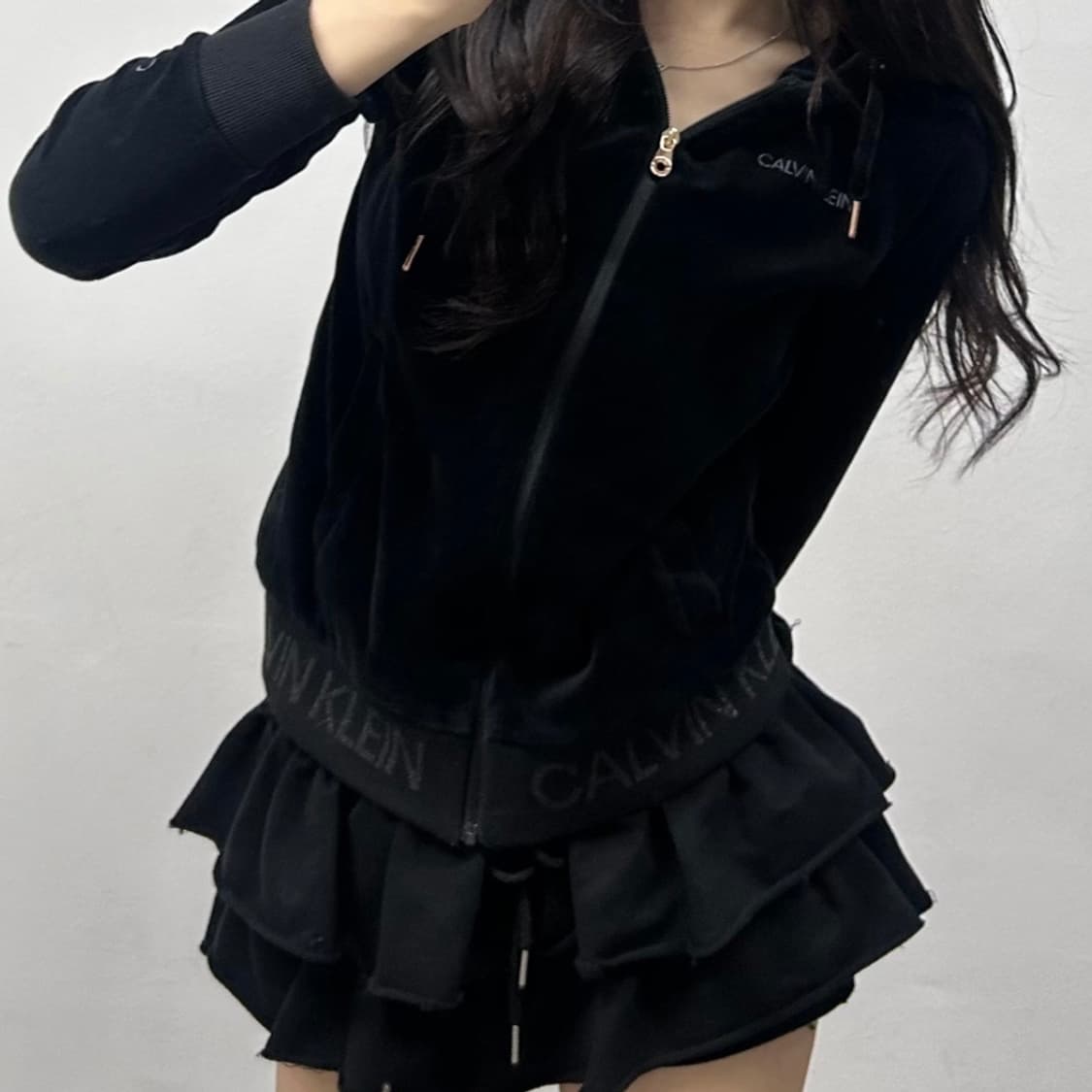 캘빈클라인 벨루어 벨벳 걸즈 후드집업 져지 상품이미지1