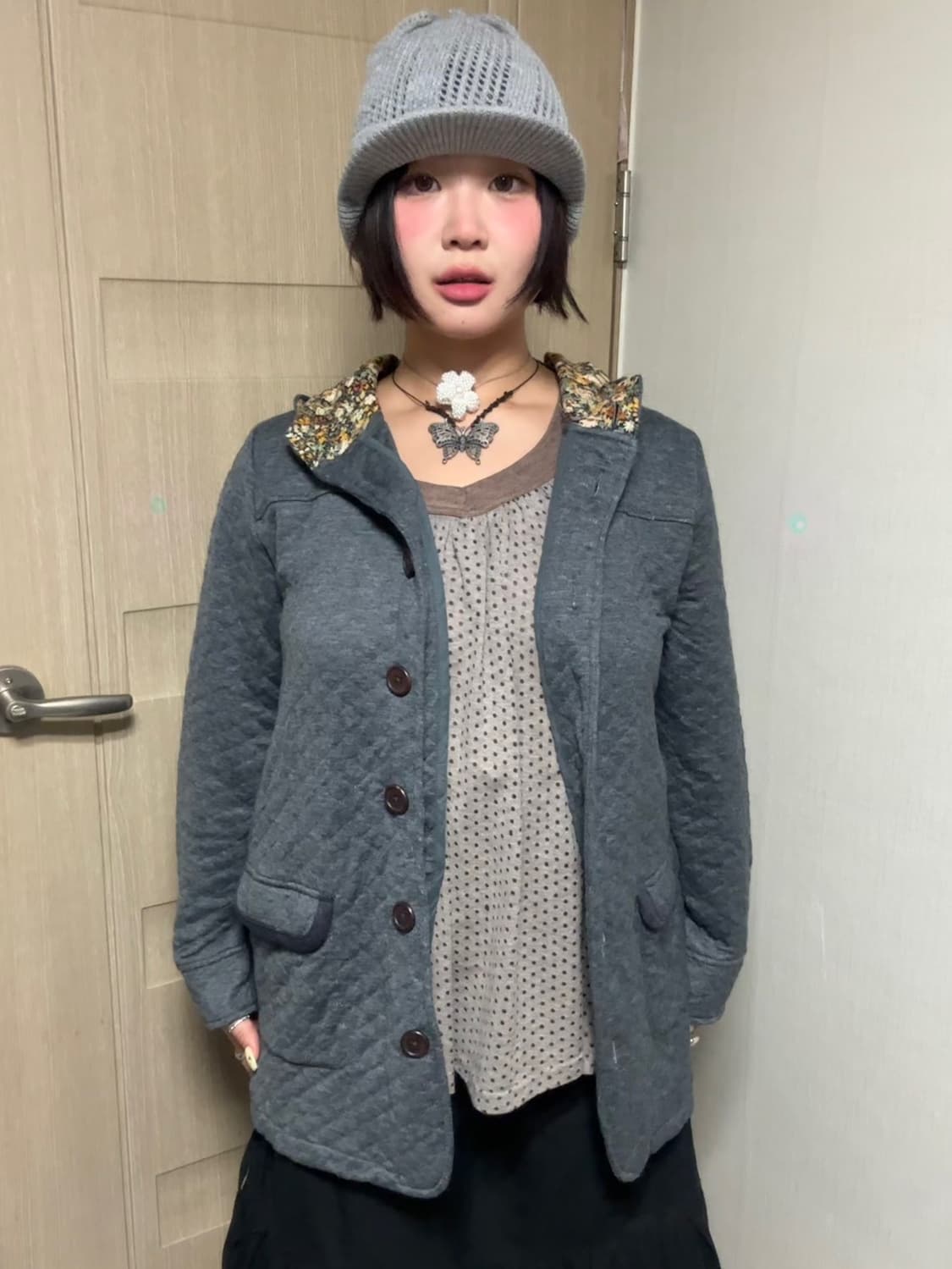 플라워 후드 누빔자켓 상품이미지1