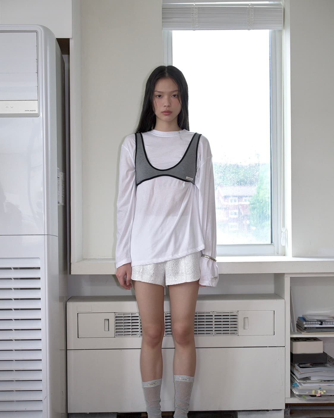 (1회착용) 오버듀플레어 curved piping 브라렛 티셔츠 상품이미지3