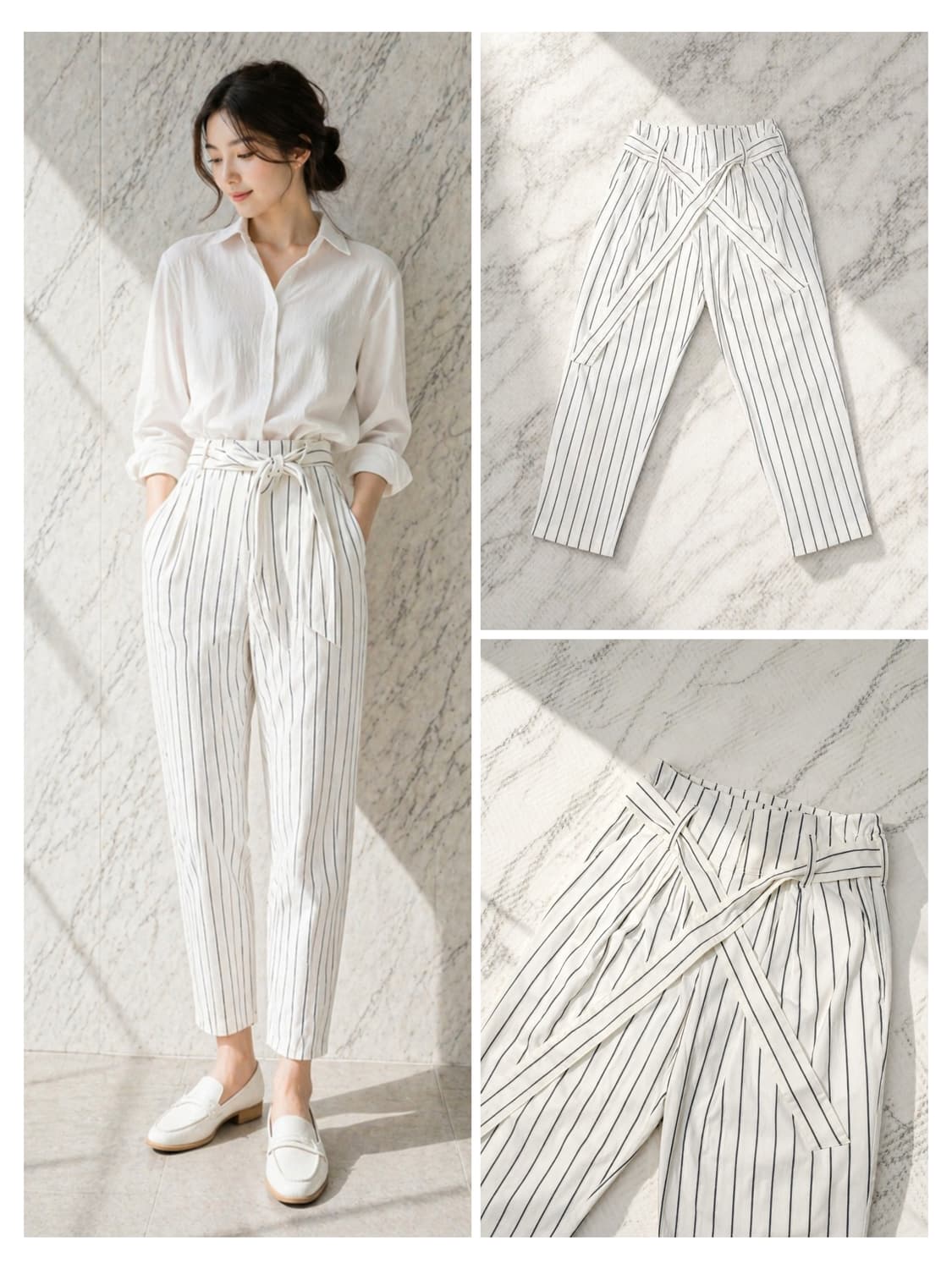 타임 포스트모던 스트라이프 테이퍼드 팬츠 / 여름용 / 하이웨스트 상품이미지1