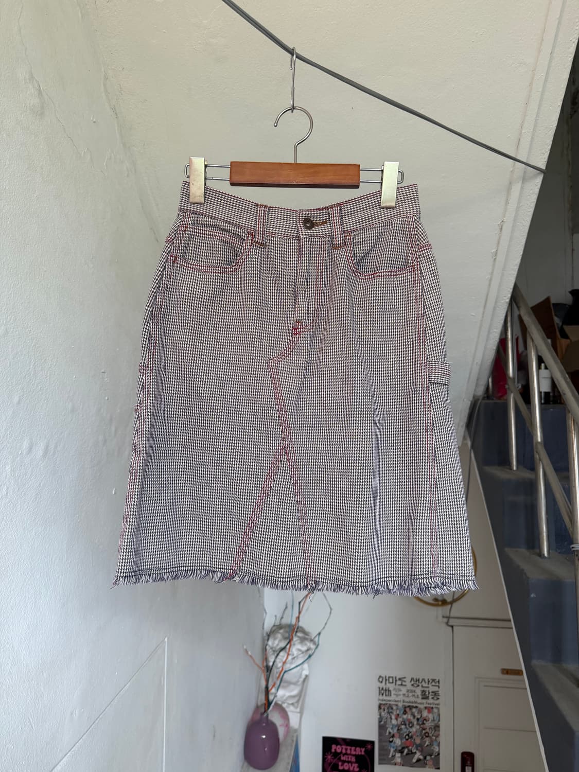 레드스티치 미디 코튼 스커트 상품이미지1