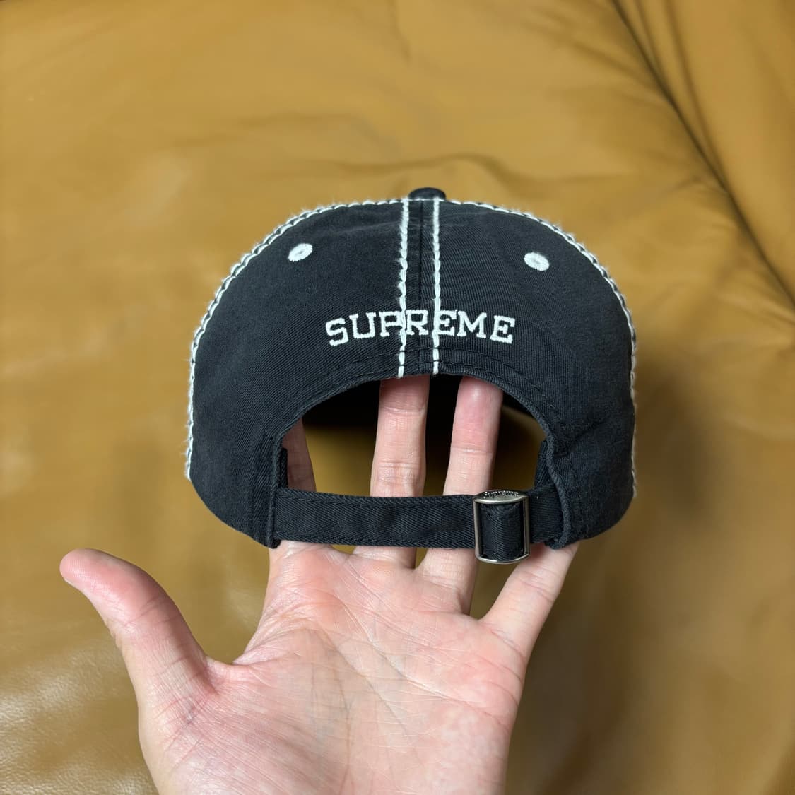 Supreme 슈프림 스티치 워시드 블랙 6패널 볼캡 모자 (Black) 상품이미지7