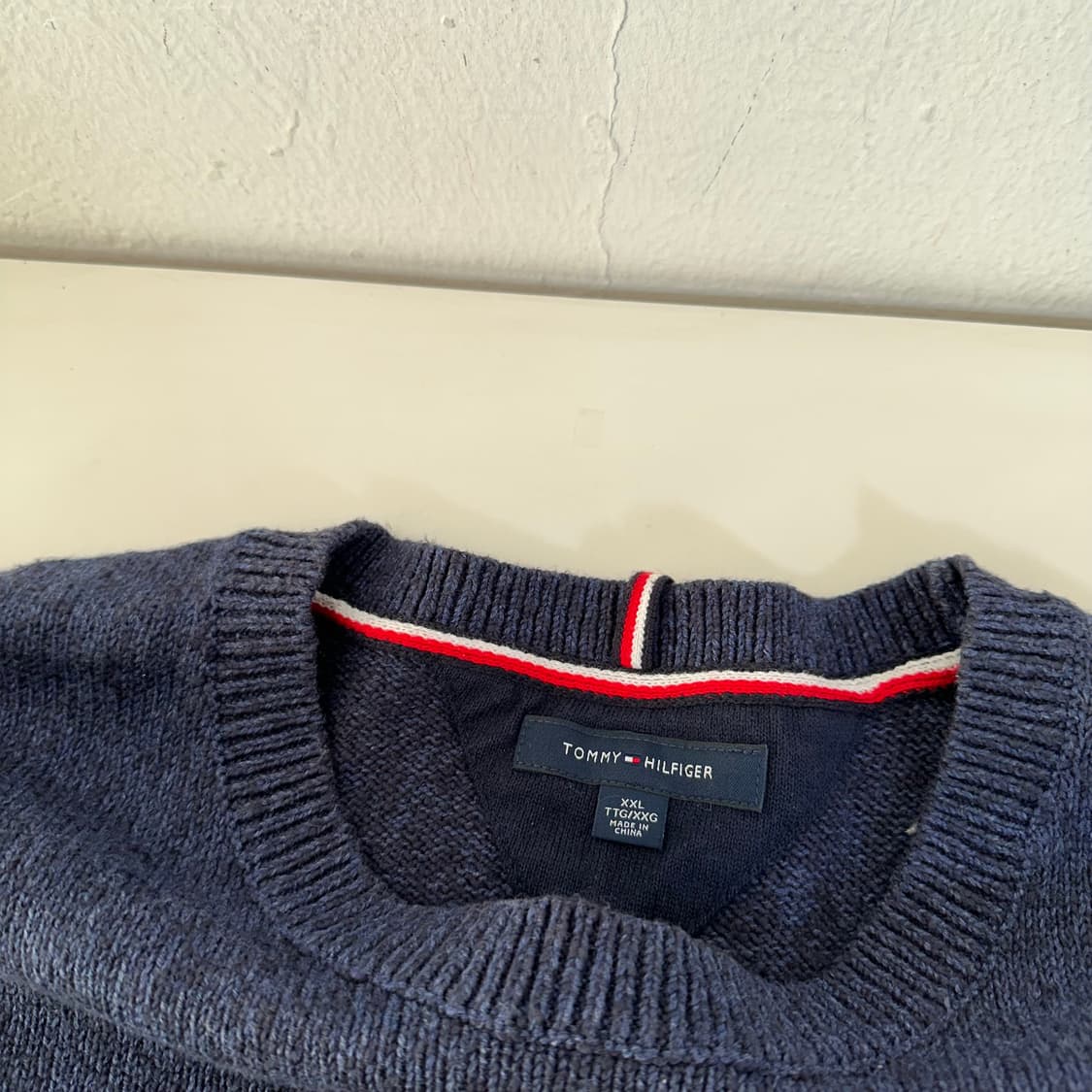 XXL 타미힐피거 나염네이비 루즈핏 라운드 면니트 상품이미지3