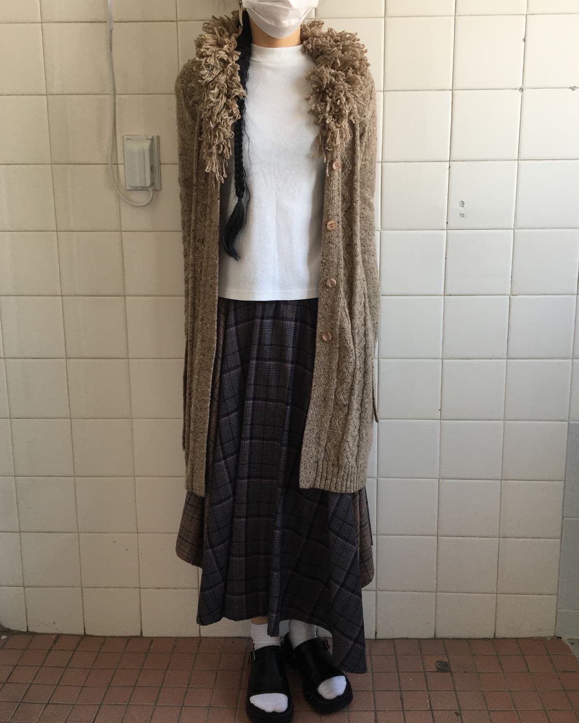 Fluffy collar point belted knit cardigan 상품이미지5