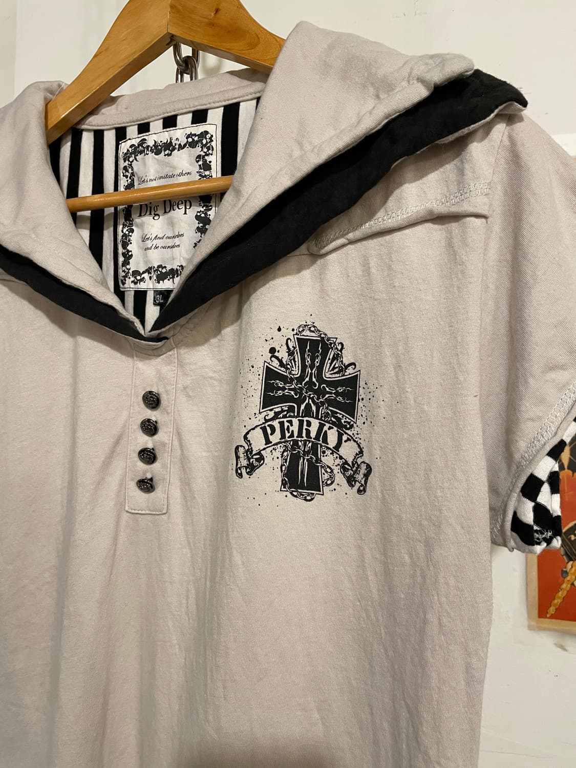 dig deep 디그딥 와이어 카라 스컬 프린팅 티셔츠 펑크 상품이미지6