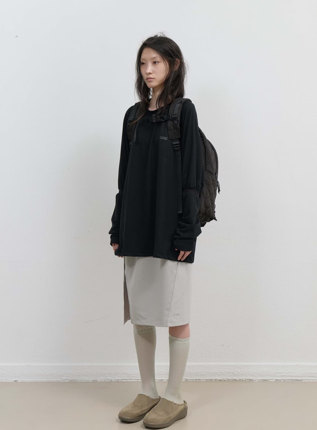 OJOS Button Slit Midi Skirt Mint Grey 상품이미지2