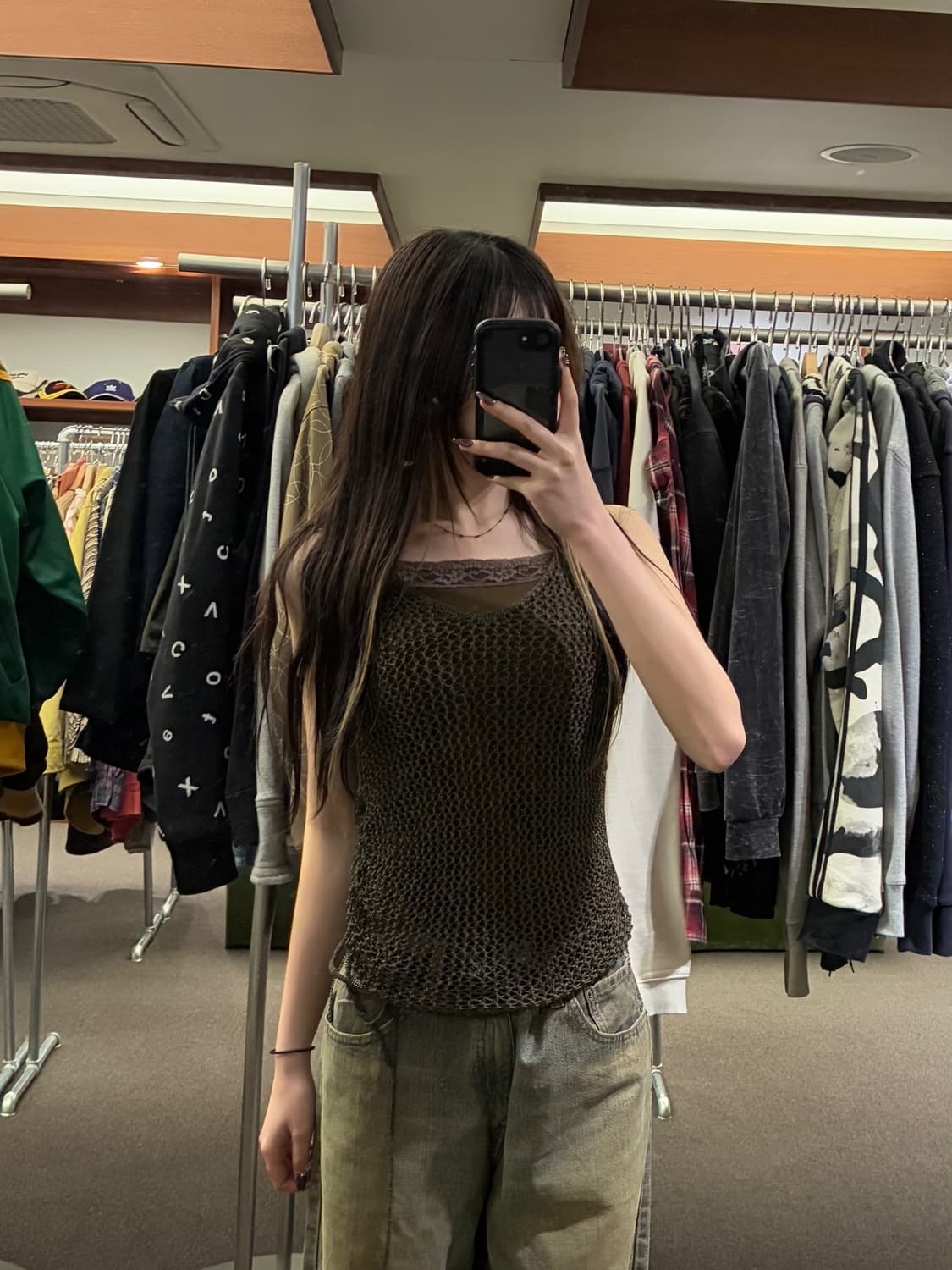 OS)Japanese vintage 여성 브라운 그물 나시 상품이미지2