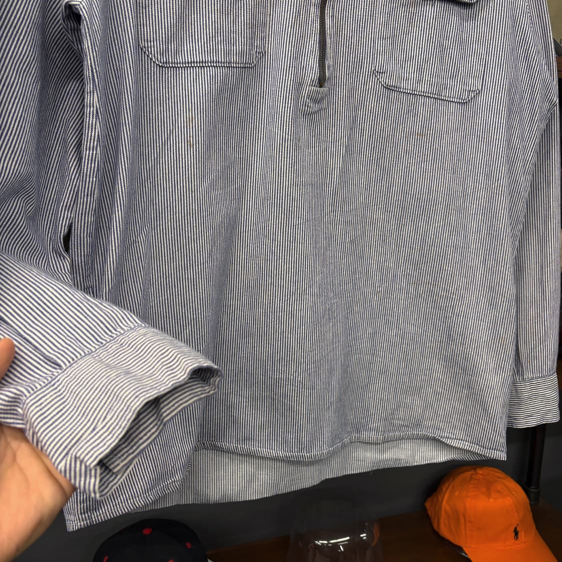 80s KEY 어패럴 스트라이프 하프집업 워크셔츠 N444 상품이미지4