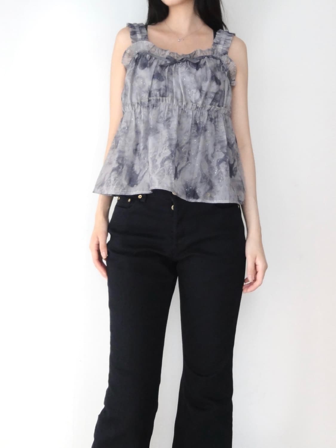 Aurora tube top glitter blouse / gray 상품이미지5