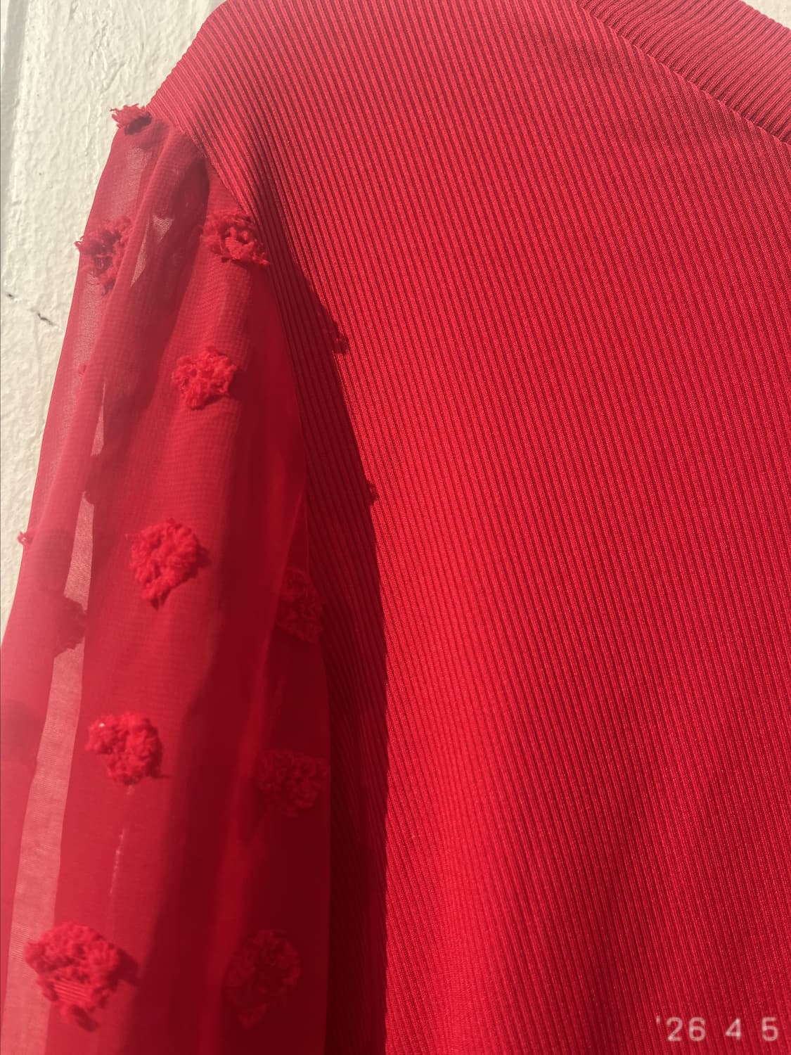 Red Sheer-sleeve Top 레드 쉬어슬리브 탑 상품이미지4