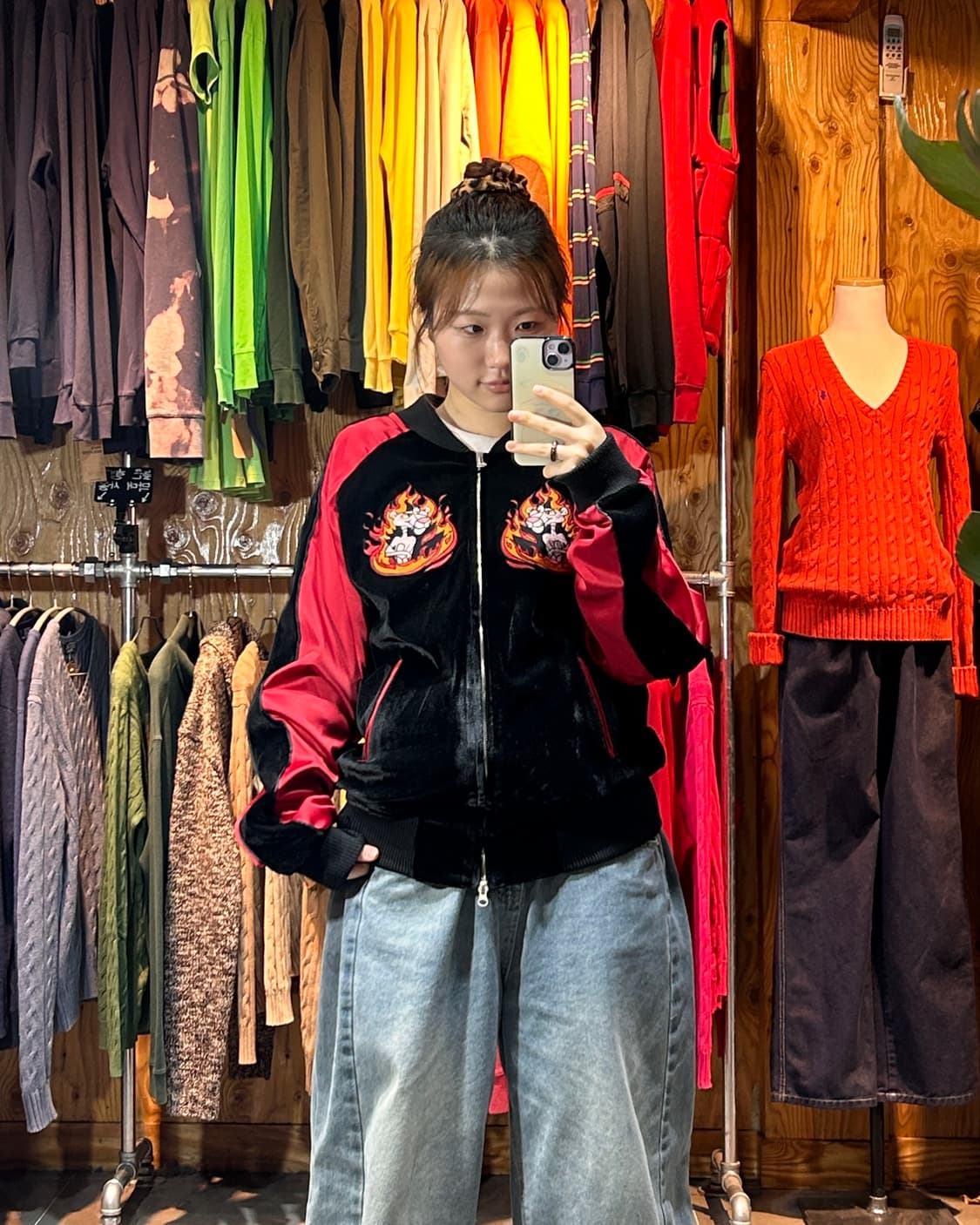 M Charm's 핑크팬더 파이어 자수 벨벳 스카잔 상품이미지1