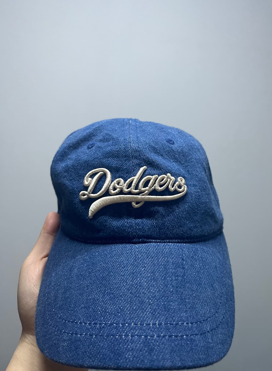 MLB 바시티 컬시브 레터링 데님 언스트럭쳐 볼캡 LA (Indigo) 상품이미지3