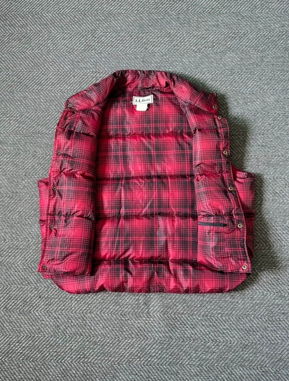 80s 엘엘빈 구스다운 타탄체크 경량 패딩조끼 XL (105-110) 상품이미지2