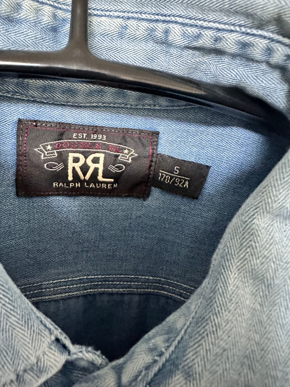 RRL 임브로이더 인디고 헤링본 워크셔츠 S 상품이미지3