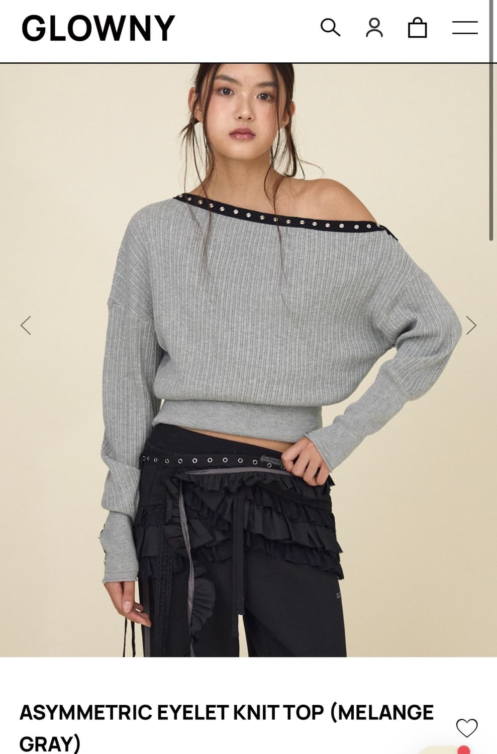 글로니 ASYMMETRIC EYELET KNIT TOP 상품이미지1