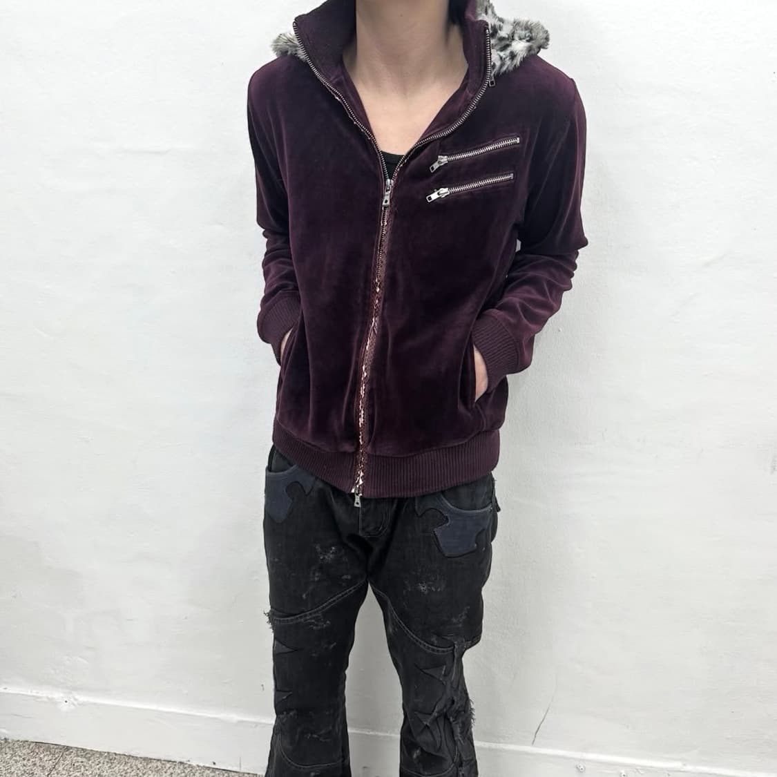 Semantic design burgundy leopard hoodie 상품이미지4