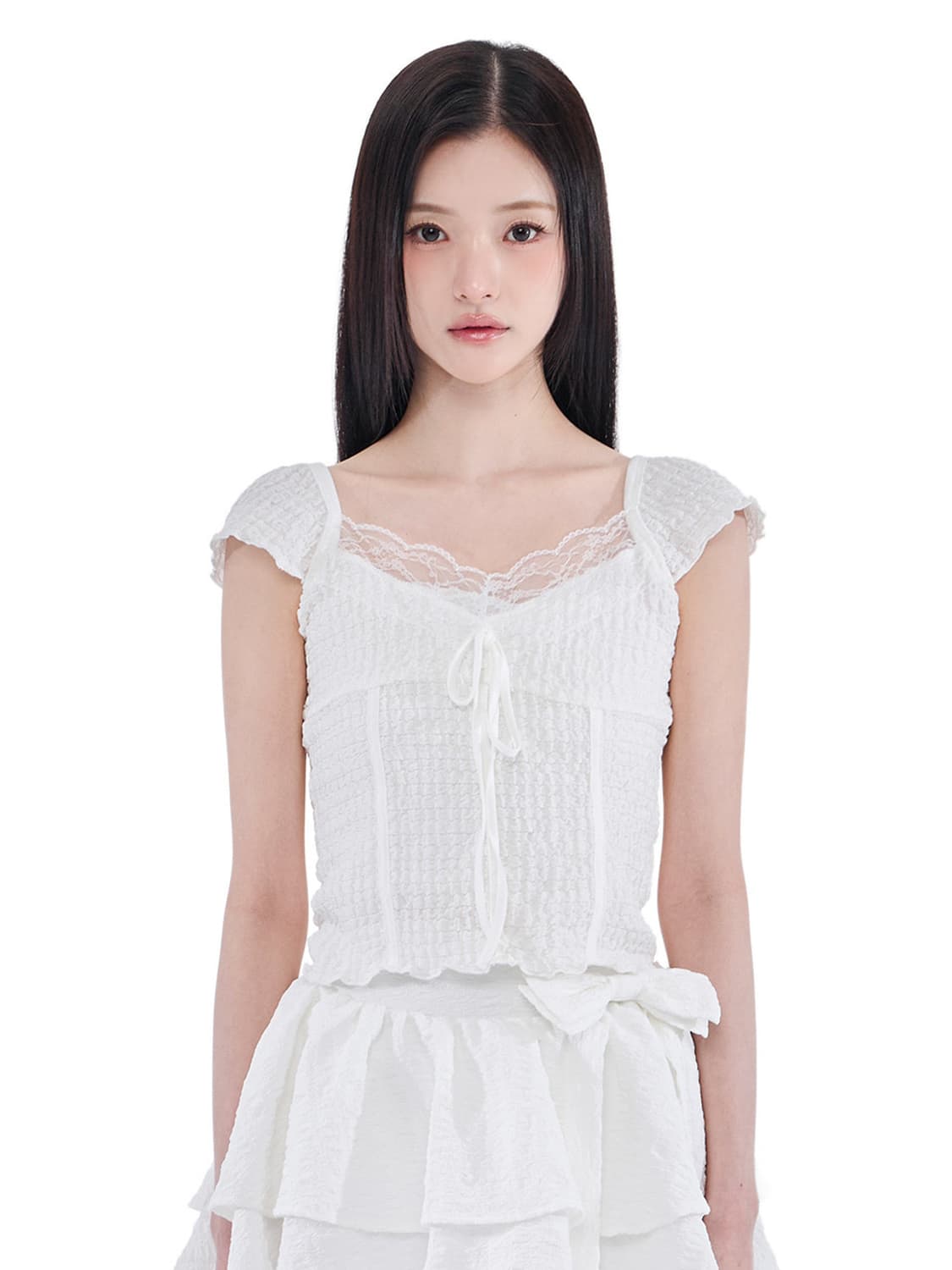 알키알카 Jacquard Gathered Top (Ivory) 상품이미지1