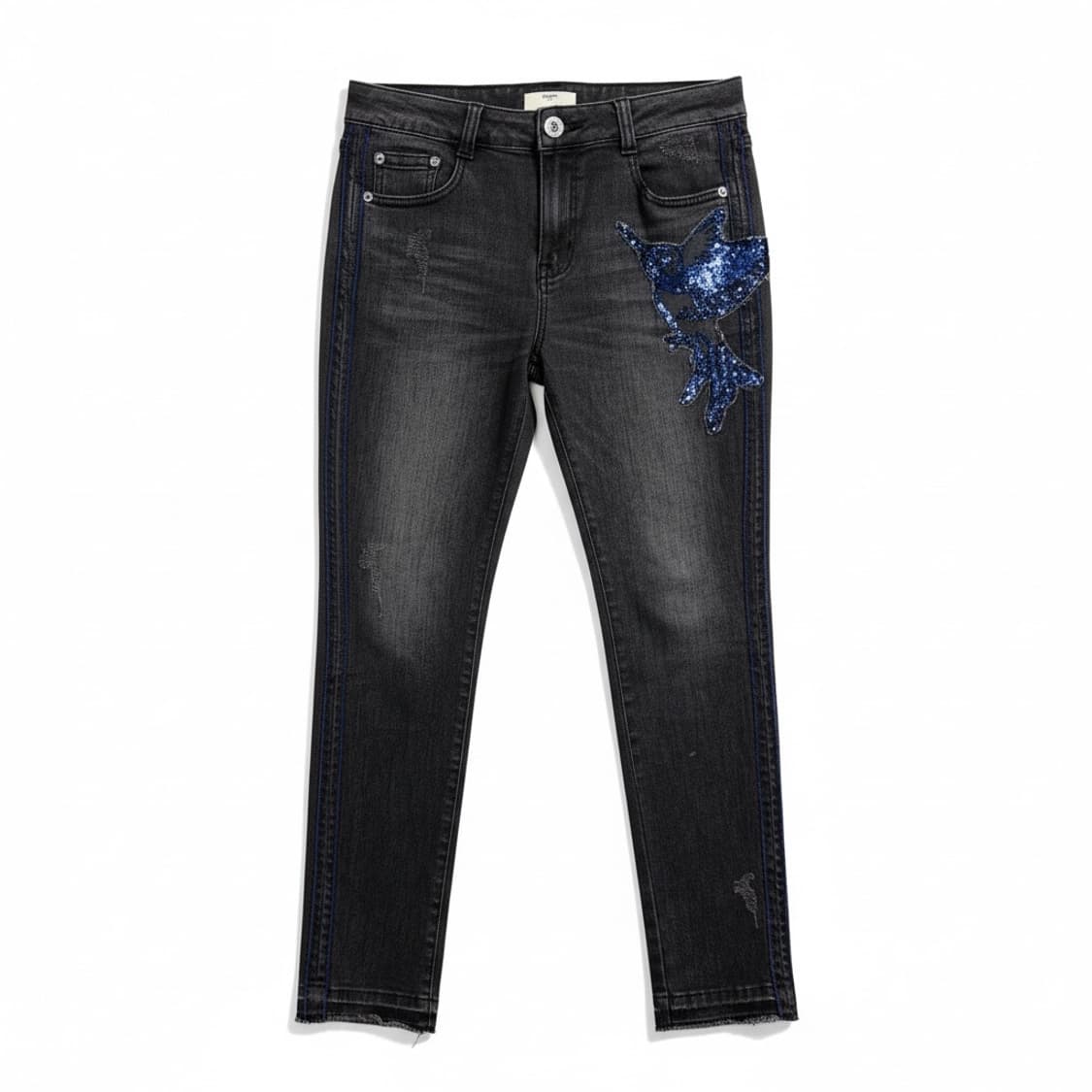 오브제 자수 장식 흑청 데님 XS 상품이미지1