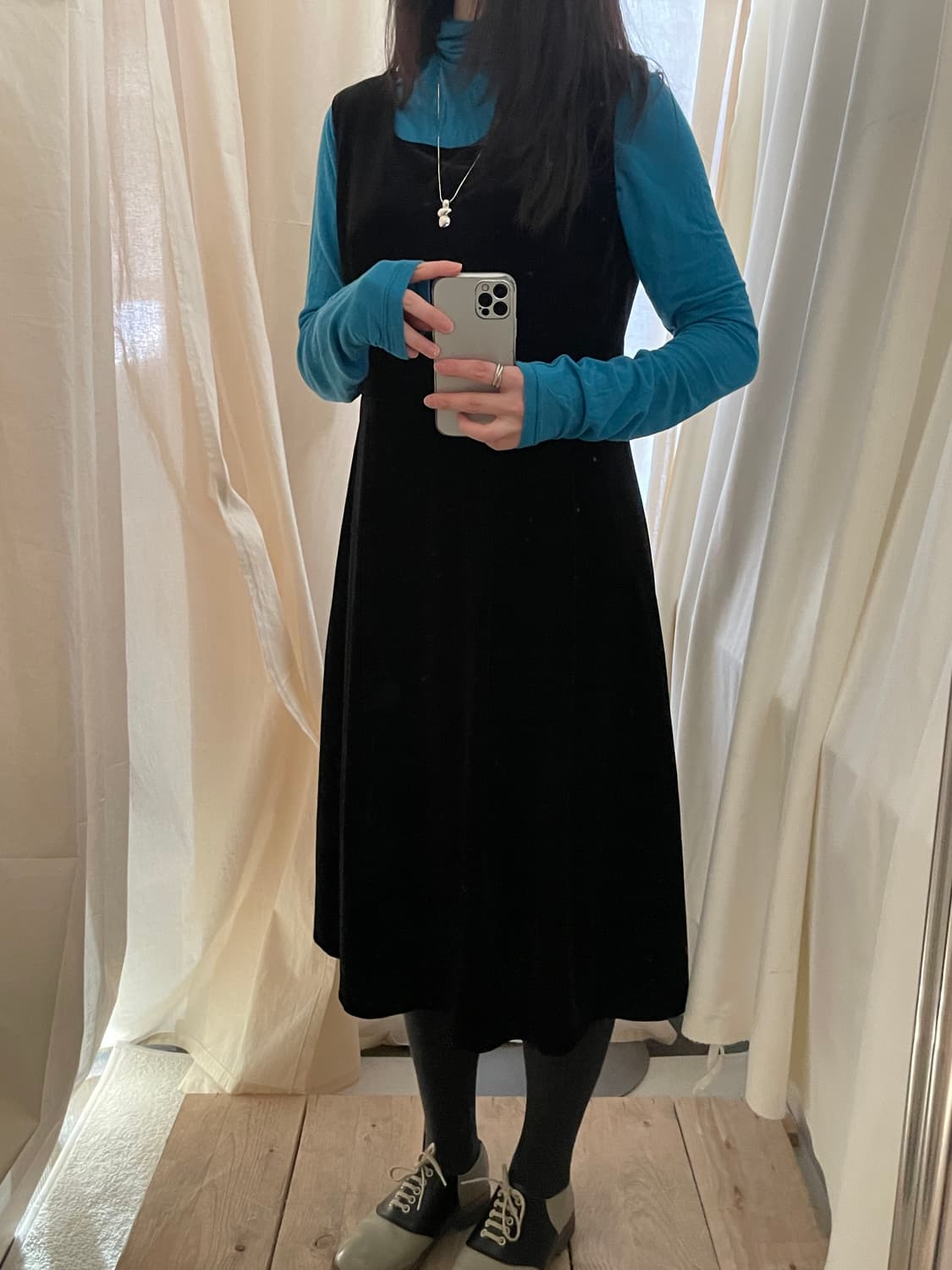 vintage black squre neck flare dress 상품이미지1