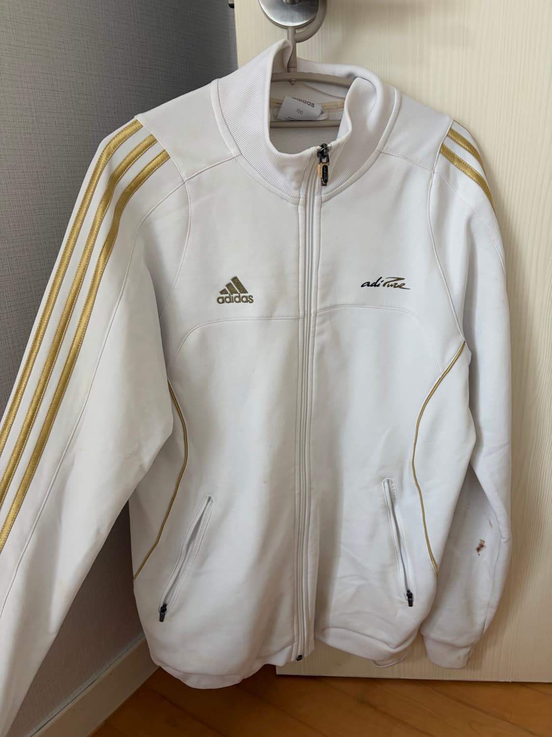 빈티지 아디다스 흰색 금색 라인 져지 100 상품이미지1