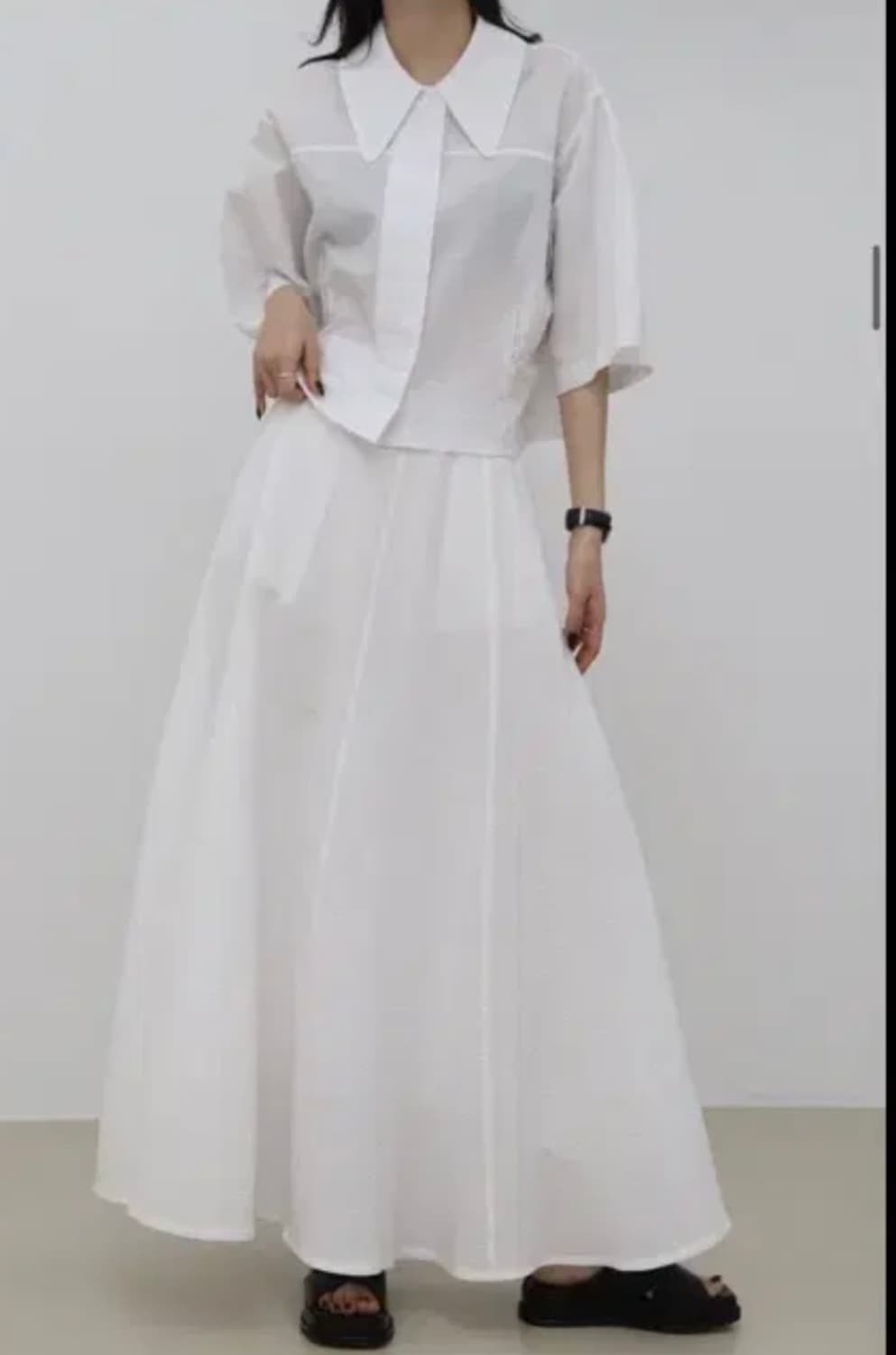 트리밍버드 moire 시어서커 스커트 차콜 상품이미지4