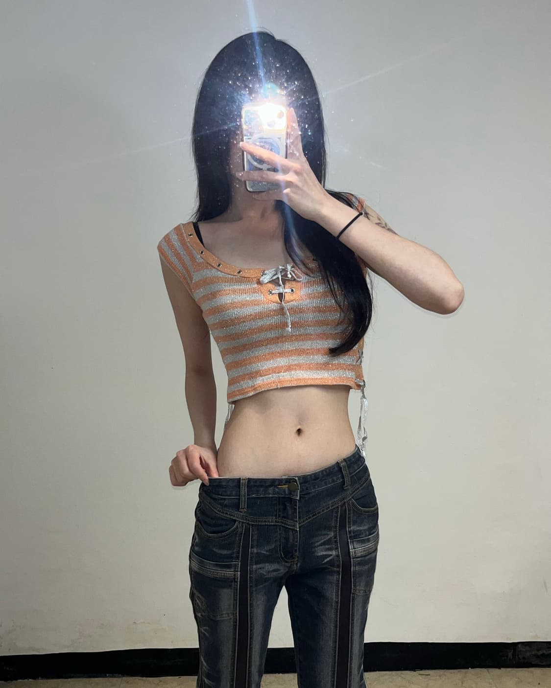 00‘s 스트라이프 레이스업 글리터 니트 상품이미지1