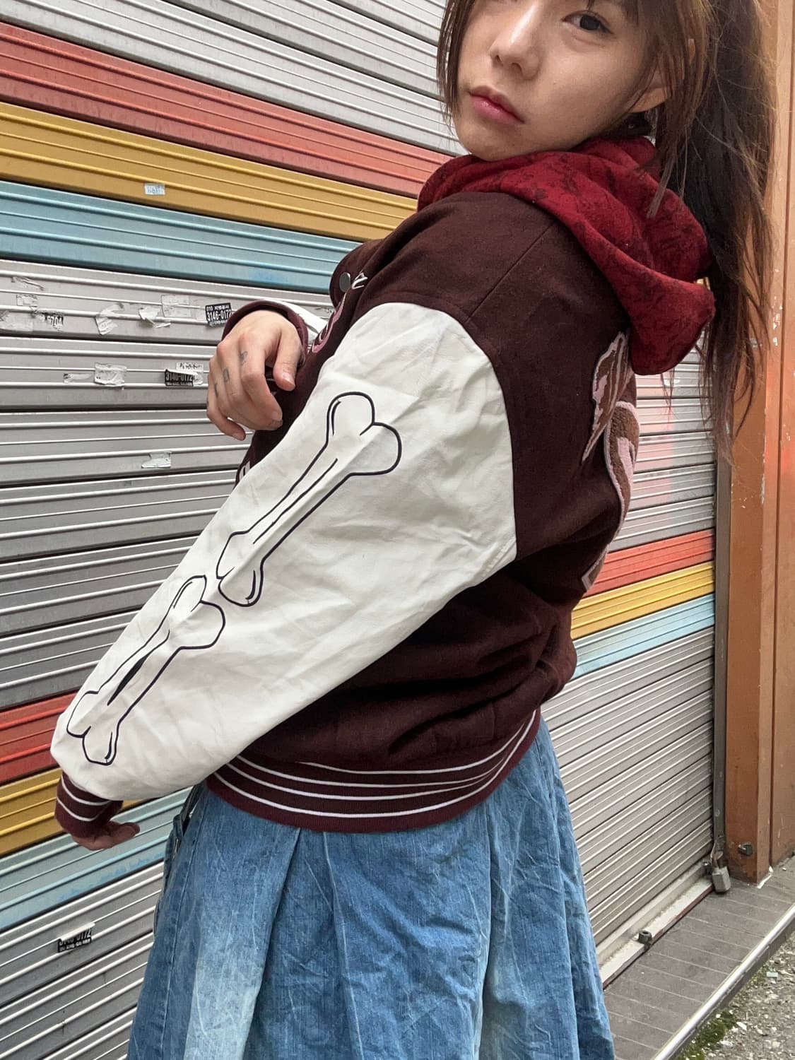 90s 올드스쿨 본즈 버건디 레더 바시티jk 상품이미지4