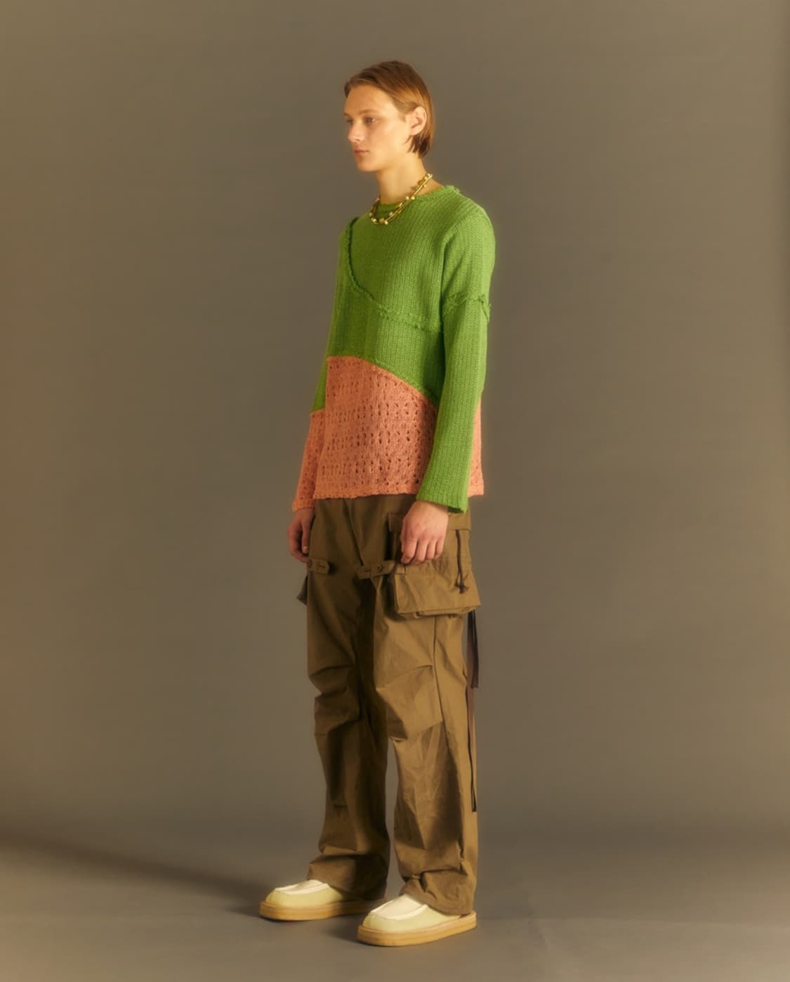 [M] 앤더슨벨 콘트라스트 패널 보트넥 스웨터 니트 상품이미지3