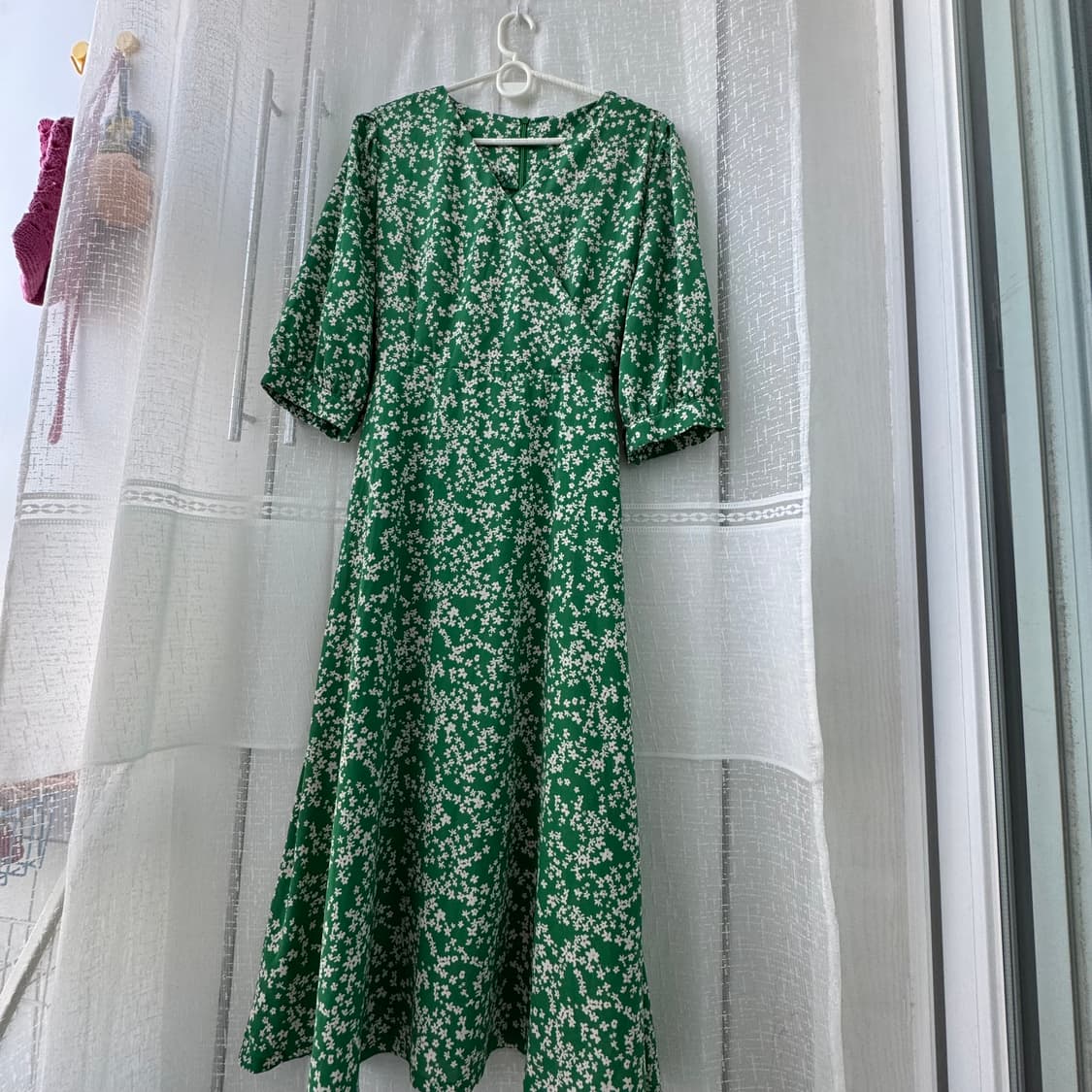 그린 플라워패턴 반팔 롱원피스 S 상품이미지7
