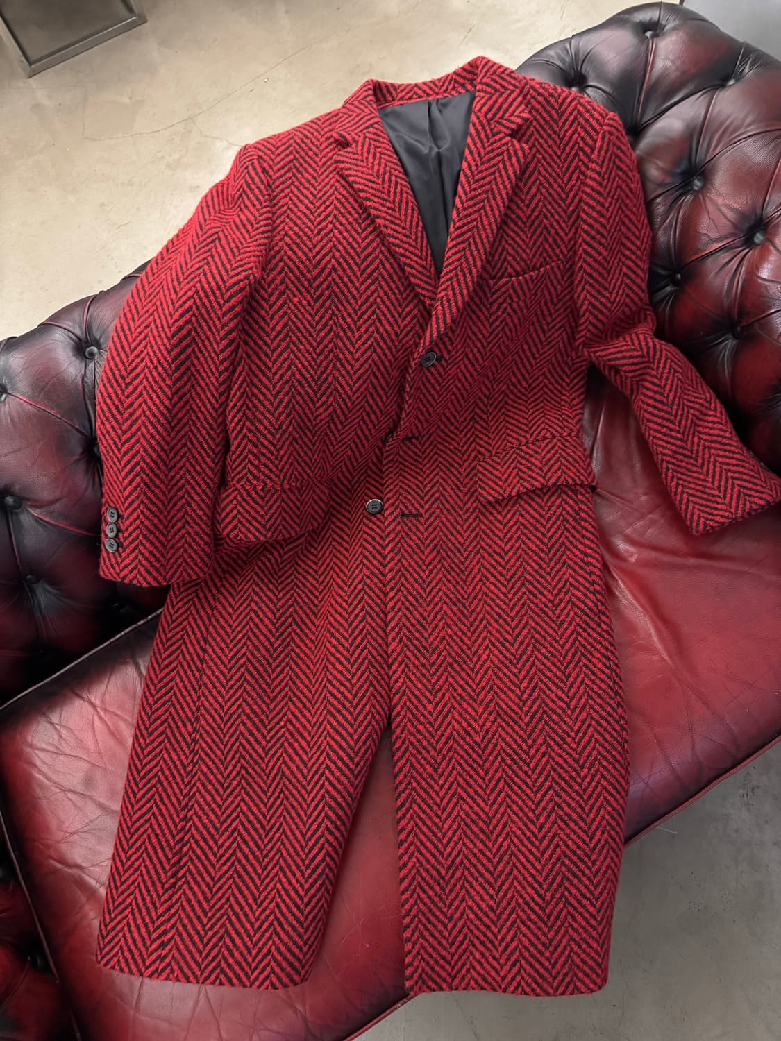 [100] 국내 양복점 제작 레드 헤링본 율 롱코트 상품이미지1