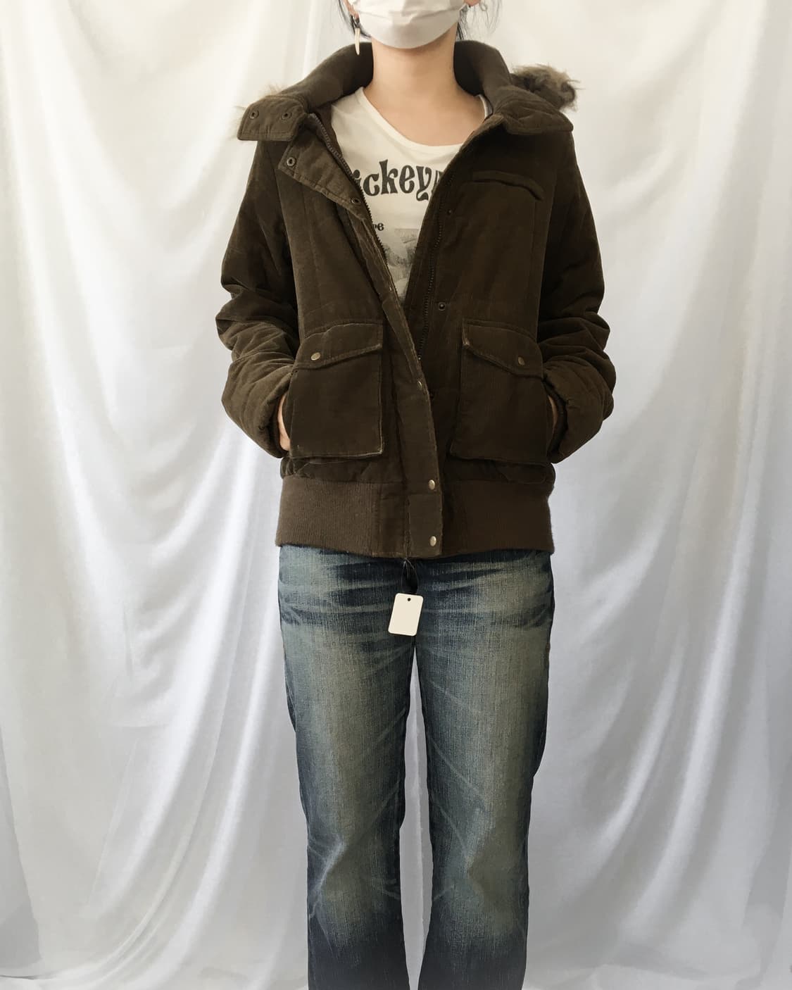Fake fur hood high neck corduroy jacket 상품이미지5