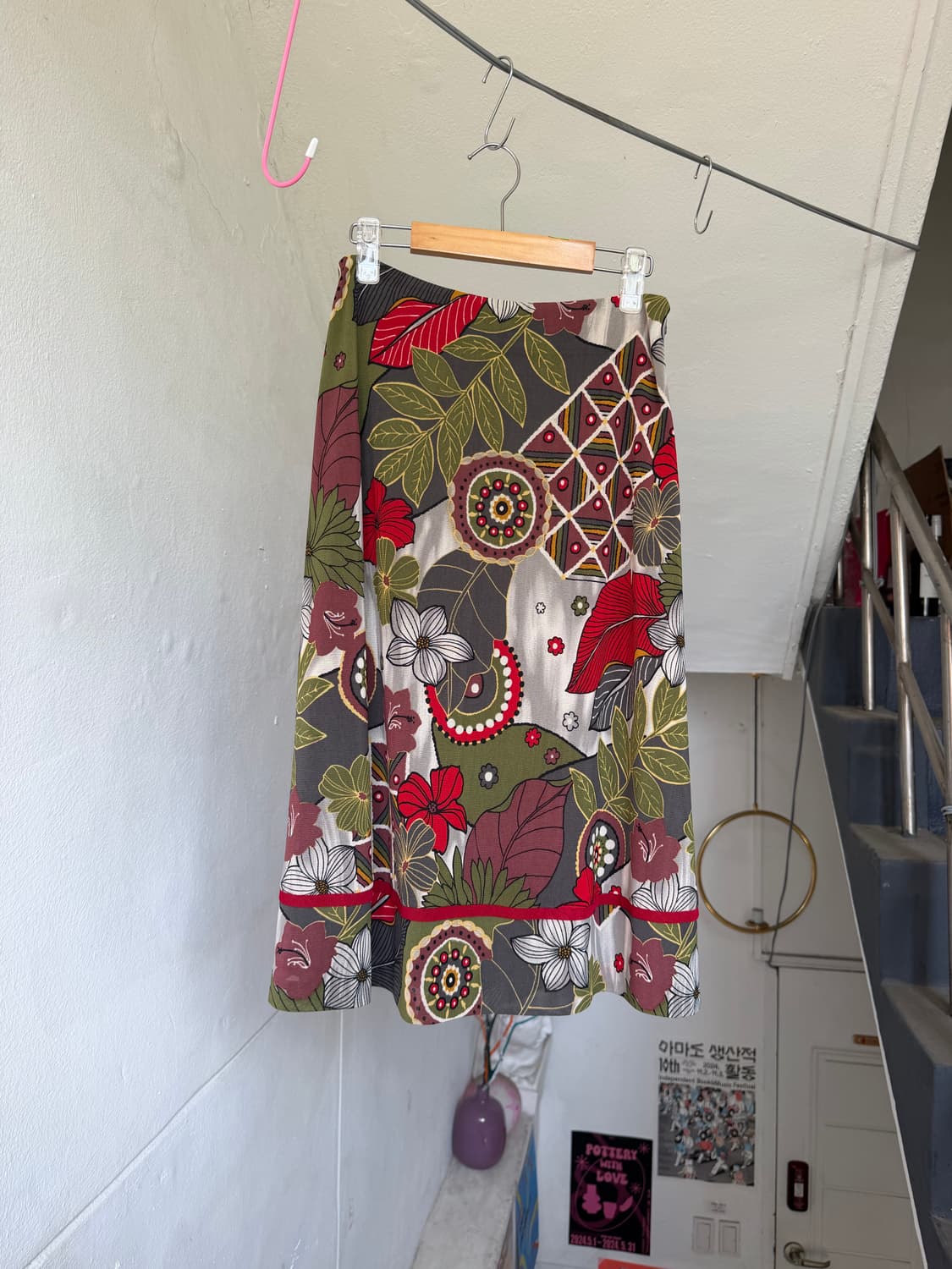 y2k 레드포인트 하와이안 미디 스커트 상품이미지1