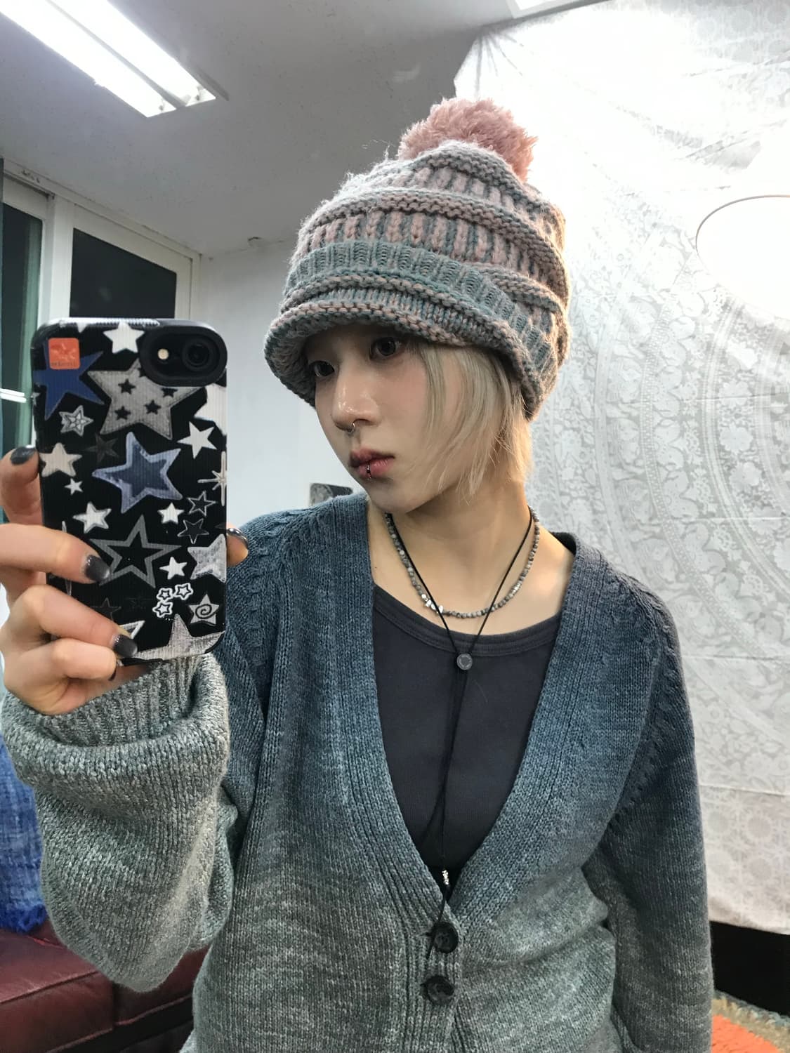 빈티지 핑크 방울 니트모자  상품이미지1