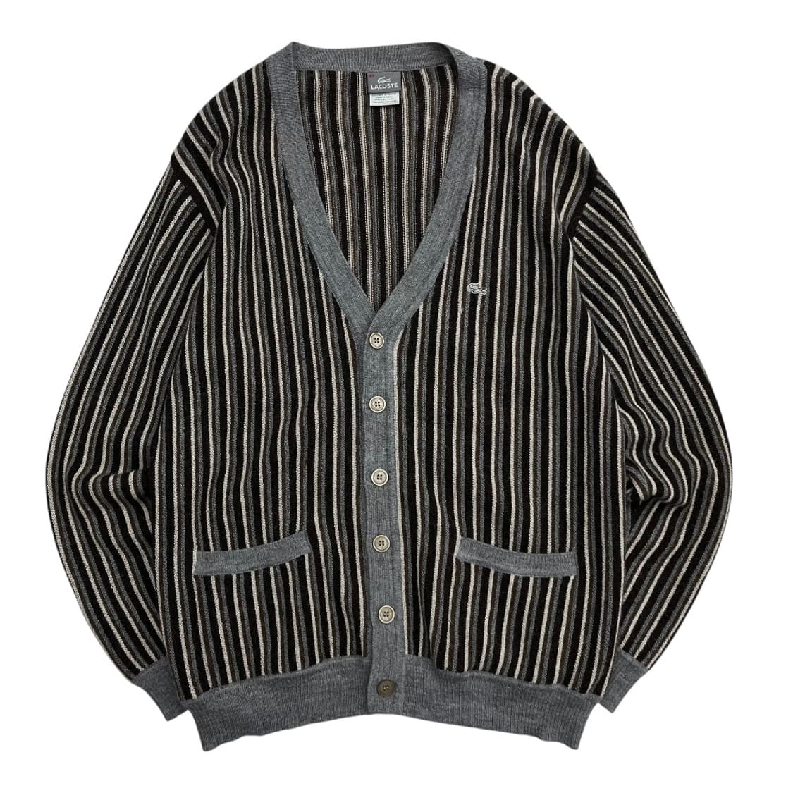 라코스테 그레이 단가라 브라운 가디건 100 상품이미지2