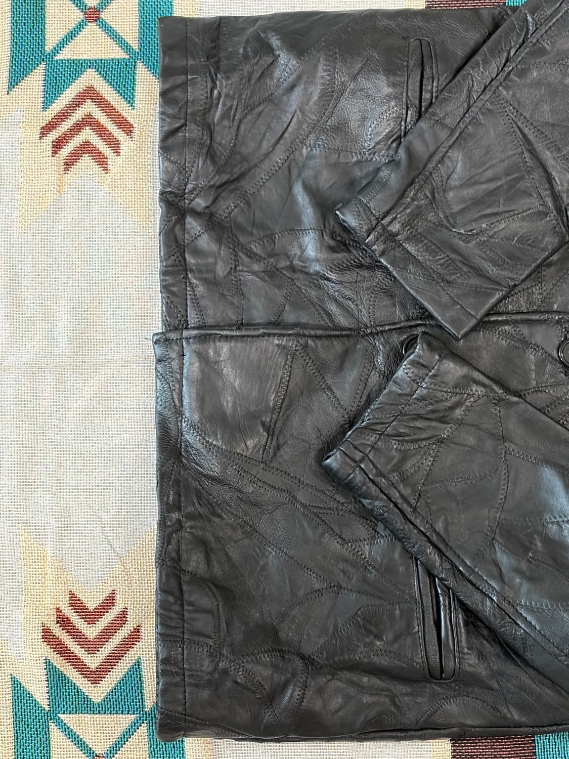 90s 제팬 양가죽 올드 레더 패치워크 카코트 상품이미지4