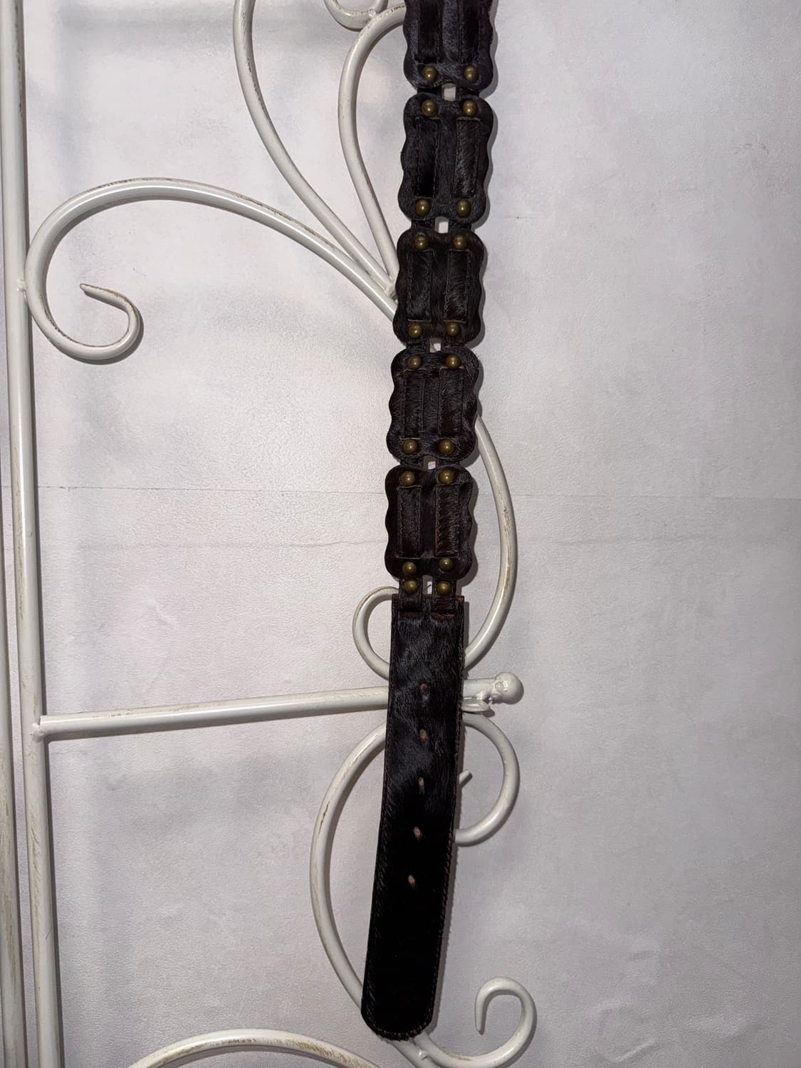 Dark brown calf fur stud buckle belt  상품이미지7