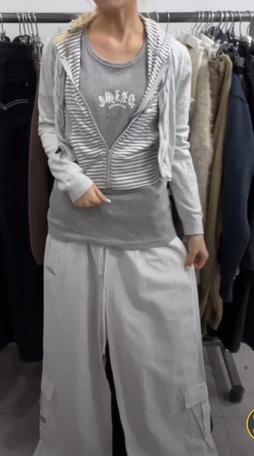 그레이 데일리펑크 와투케 선가든 상의셋 스트라이프후드집업 상품이미지2