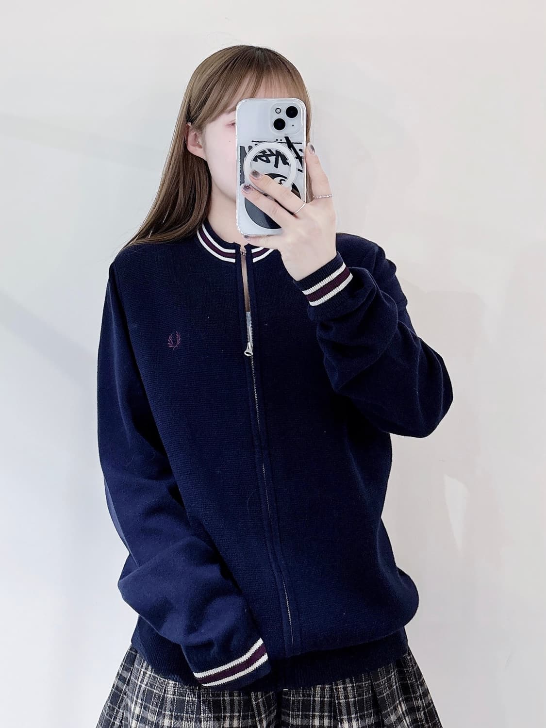 프레드페리 네이비 스몰로고 니트집업 상품이미지1