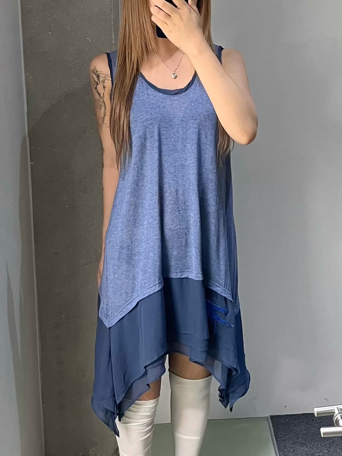 츠모리 치사토 블루 코튼 레이어드 드레스 상품이미지2