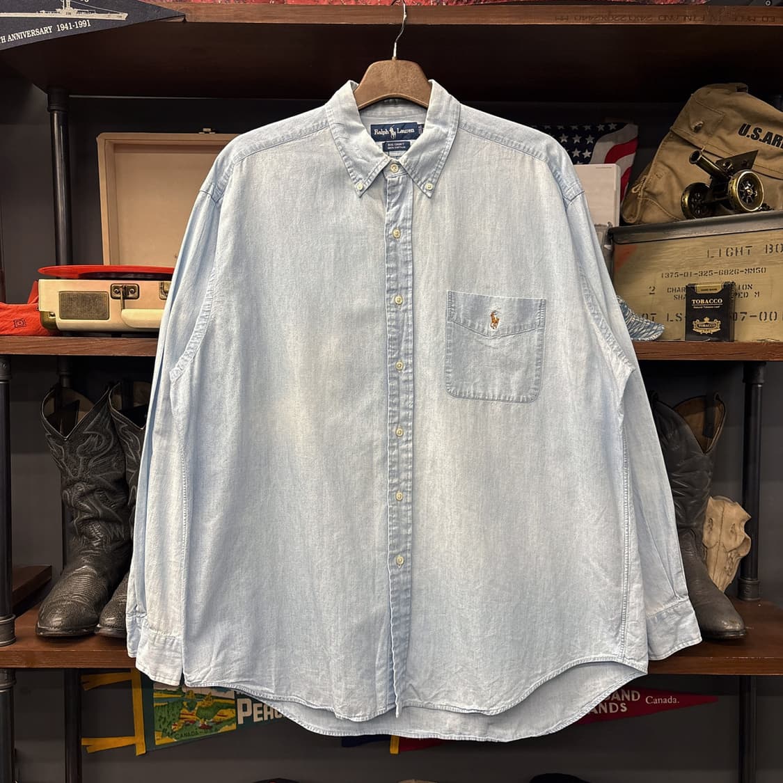 90s 폴로 랄프로렌 빅셔츠 라인 워크포켓 샴브레이셔츠 N1012 상품이미지1