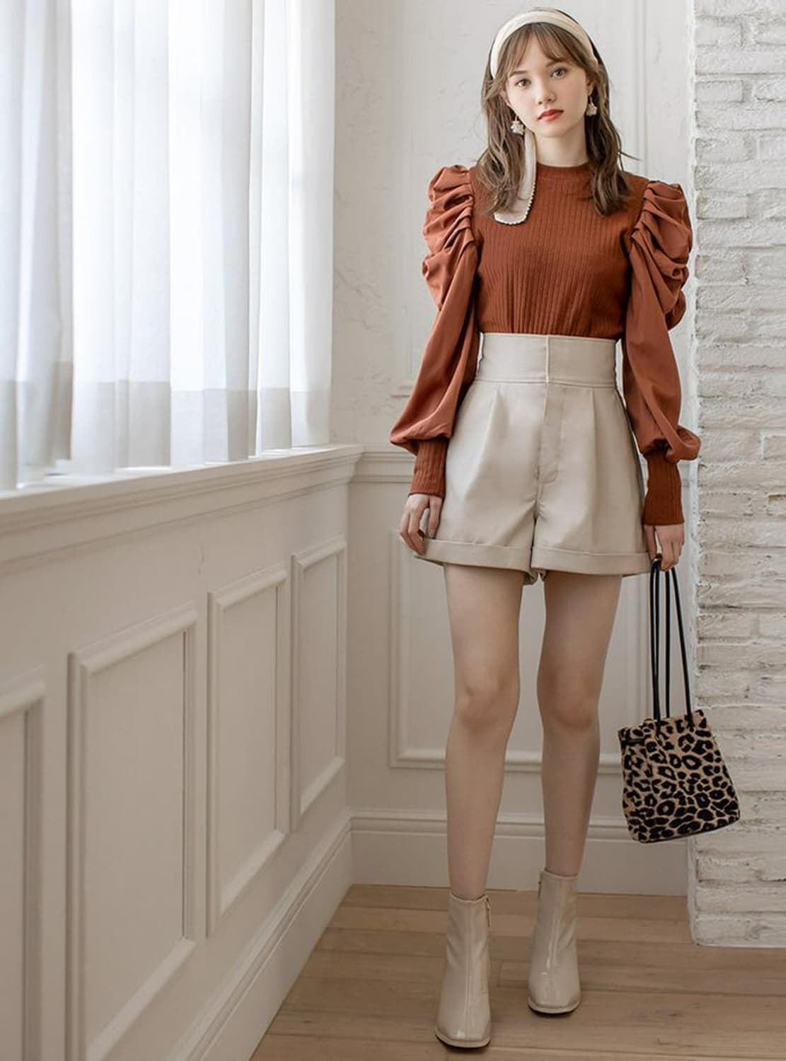 GRL 일본빈티지) 스나계 모리 브라운 퍼프골지니트긴팔 하객룩로맨틱양산형 상품이미지2