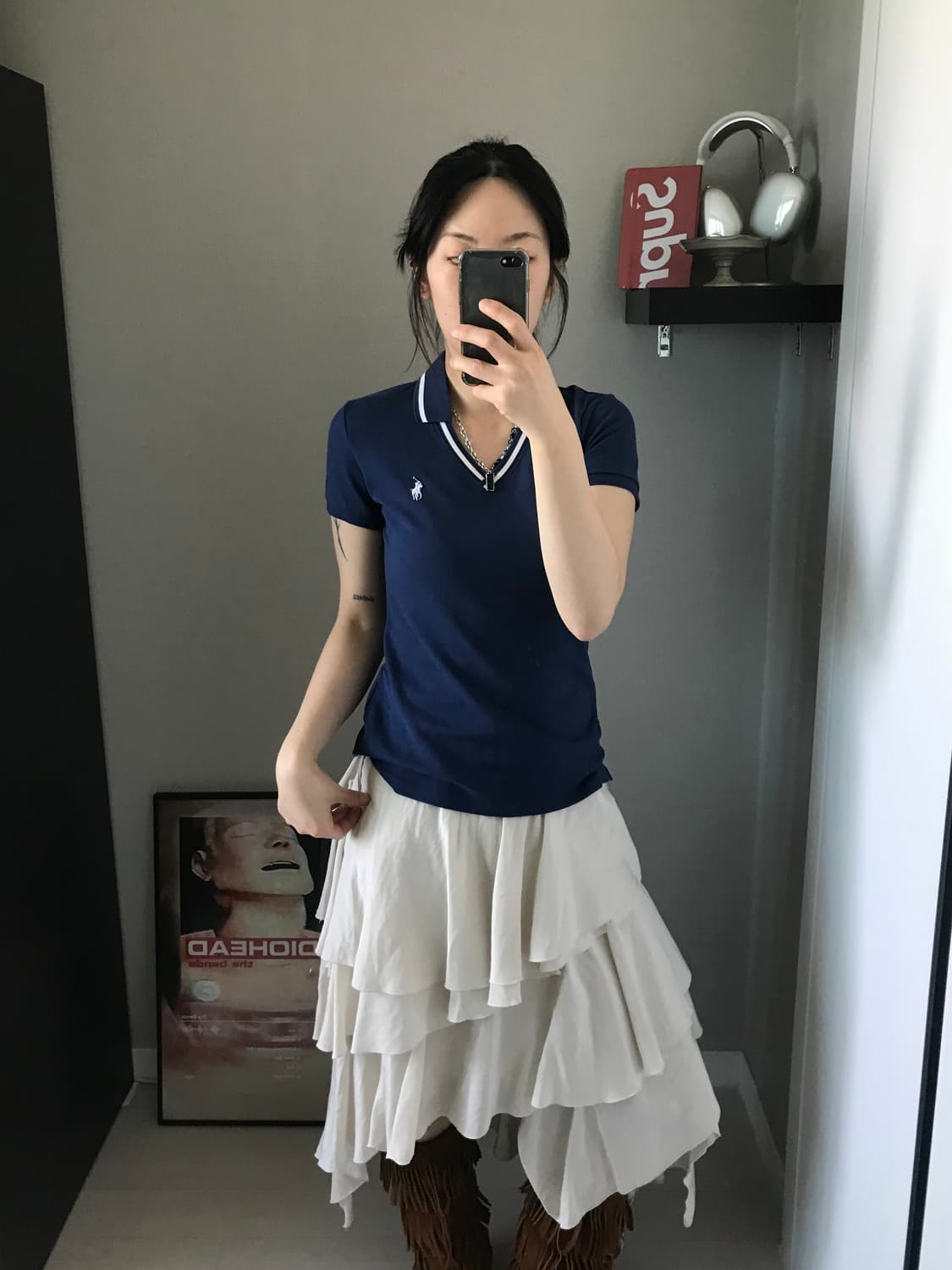 폴로 랄프로렌 포니 로고 네이비 브이넥 카라티 상품이미지2