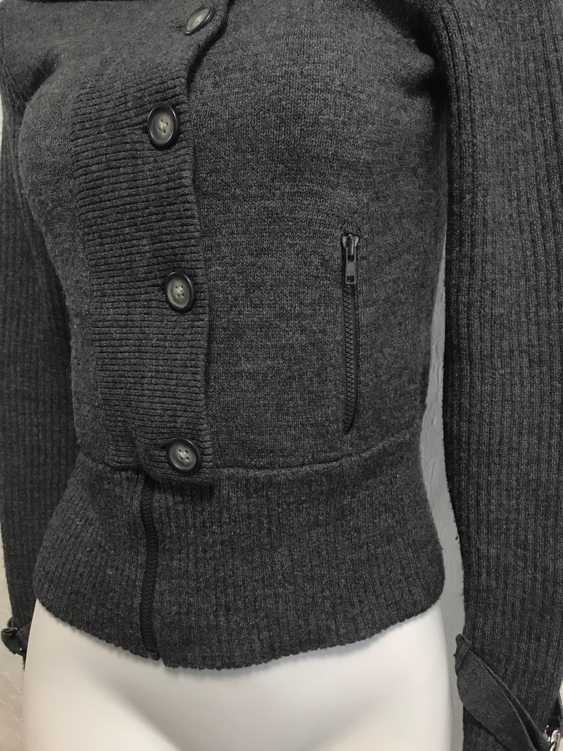 빈티지 아르마니 익스체인지 메리노 울 하이넥 버튼 집업 니트 가디건 상품이미지4