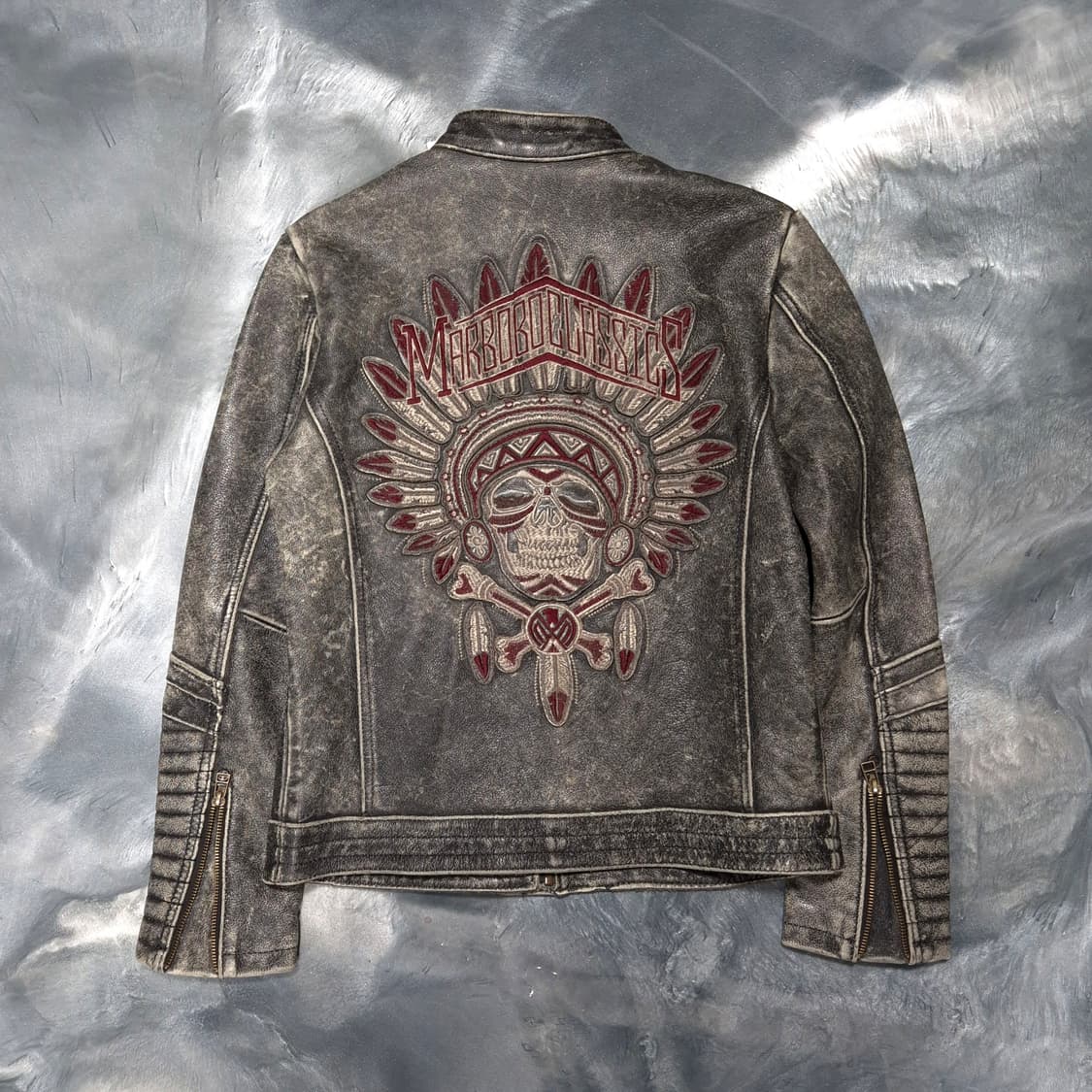 마르보보 클래식 스컬 인디언 레더 바이커 자켓 M 할인 상품이미지1