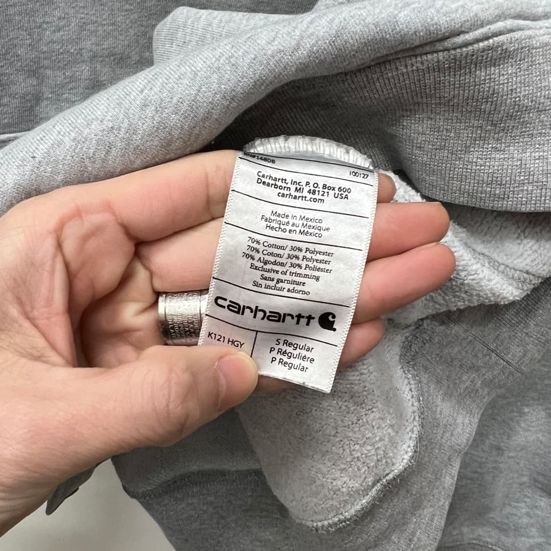 칼하트 오리지날핏 그레이 후드티 S 상품이미지4