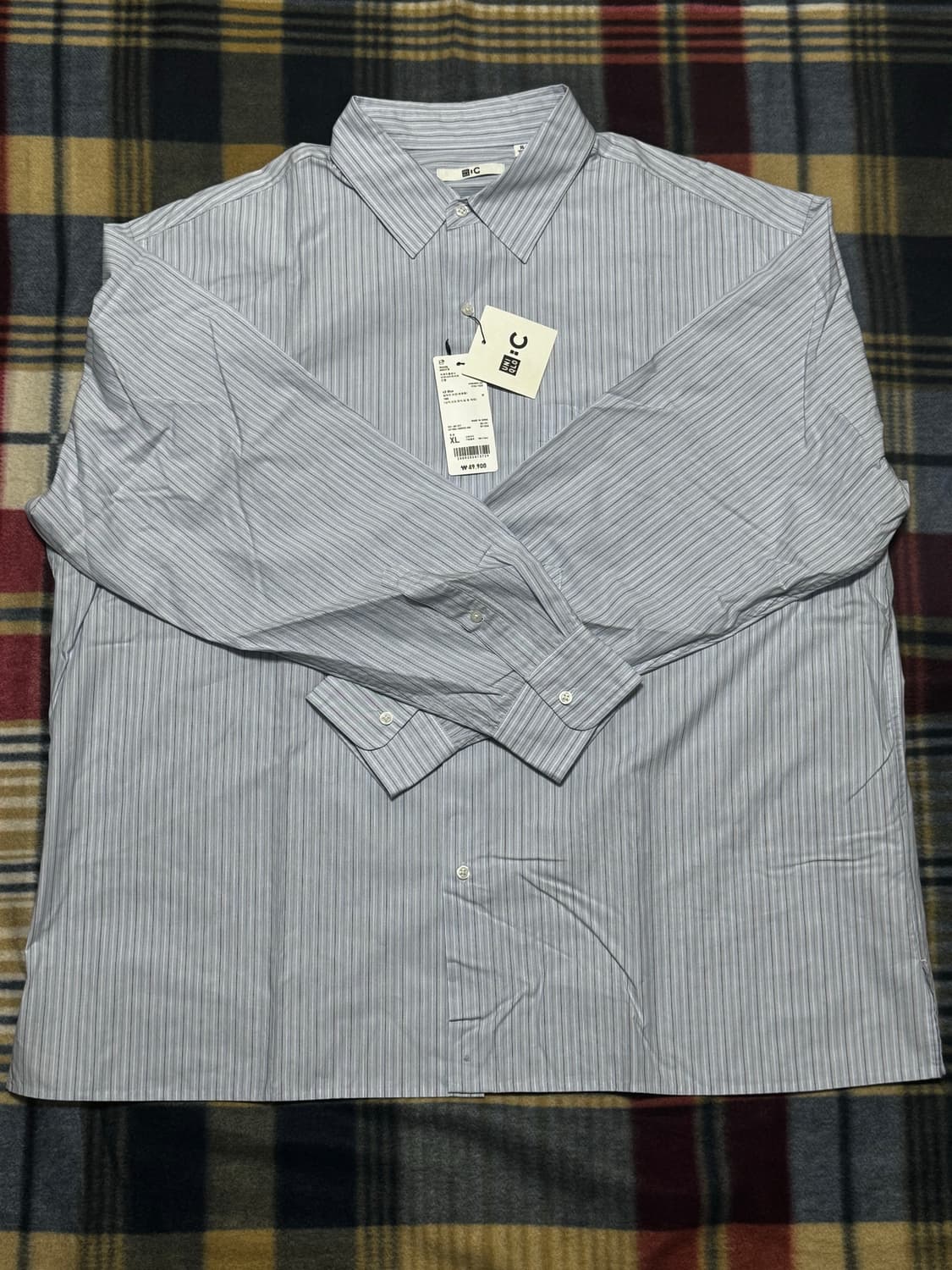 새상품) 유니클로 브로드클로스 셔츠 (블루, XL) 상품이미지2