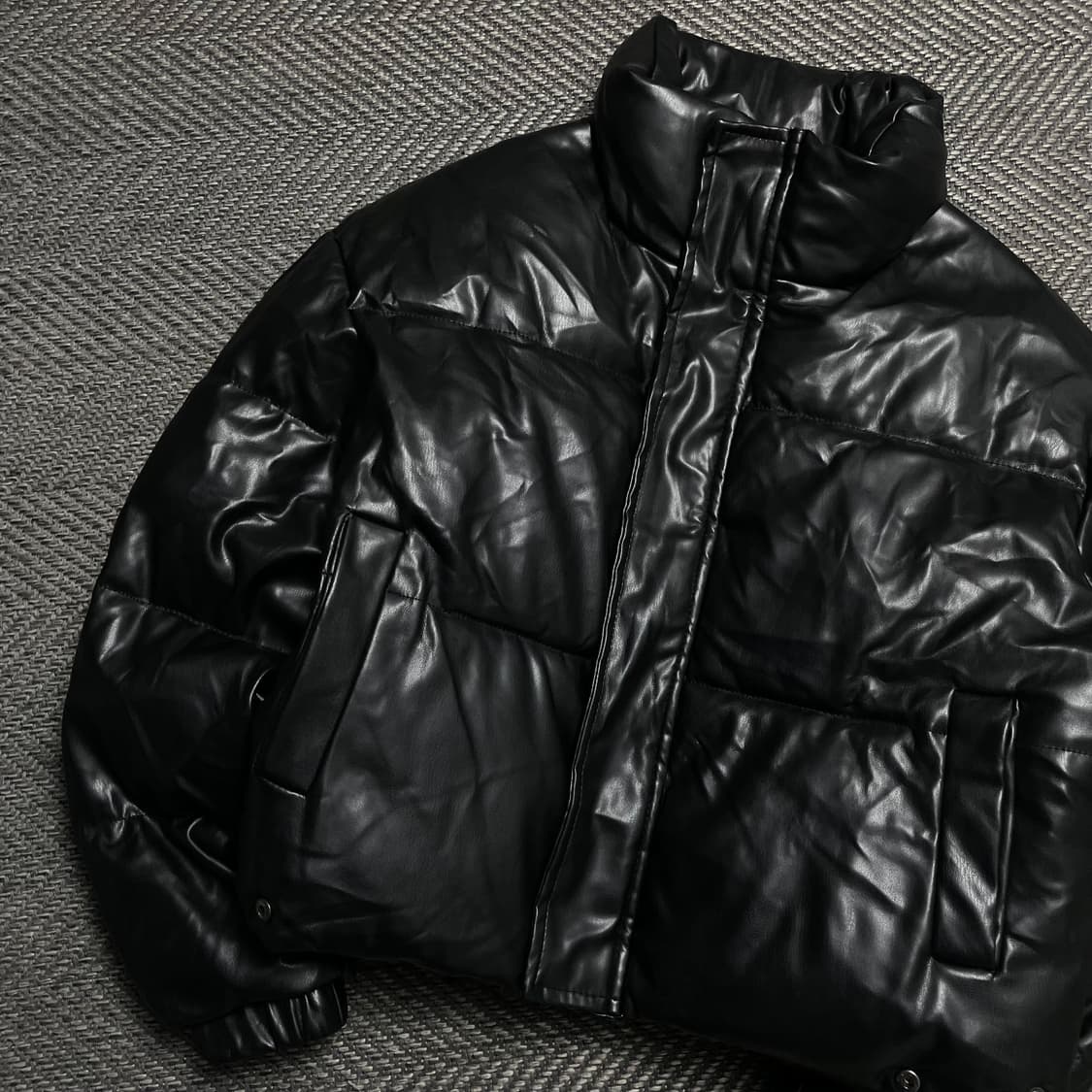 빈티지 우먼스 블랙 비건 레더 패딩 점퍼o 5283 상품이미지3
