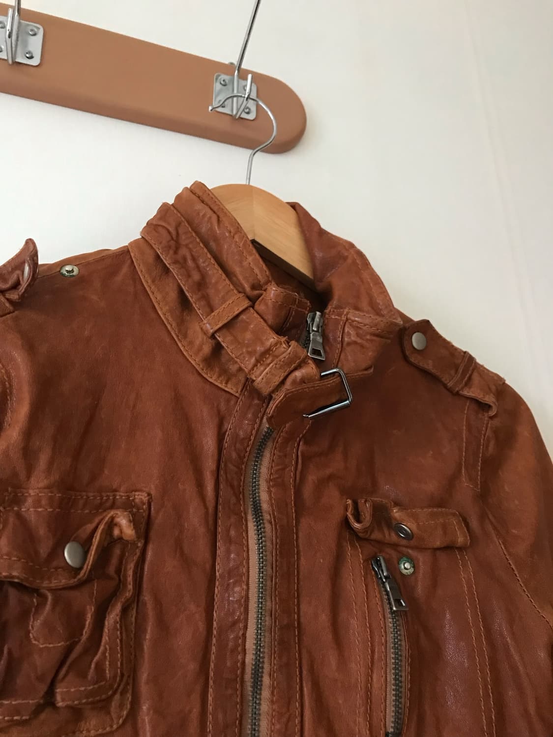 리얼 레더 카멜 카고 레더자켓 상품이미지7