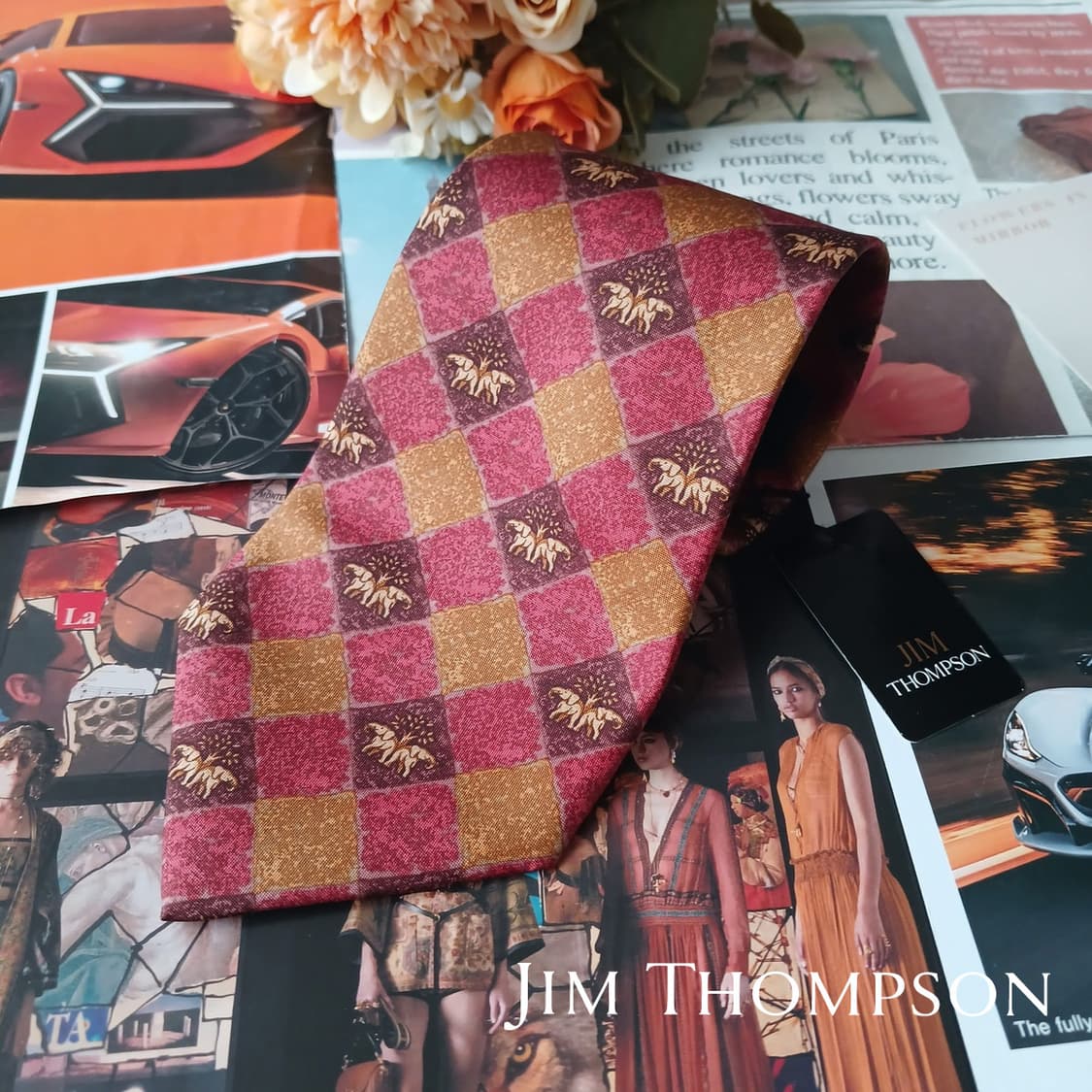 짐톰슨 실크 레드 코끼리 모티브 넥타이 9.4cm 새제품 A19126 
 상품이미지1