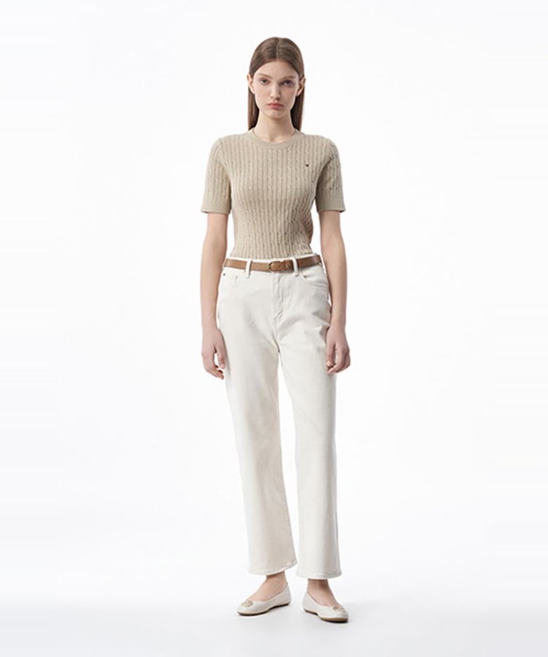 타미힐피거 우먼 코튼 미니 케이블 크루넥 스웨터 베이지 XS 정품 상품이미지2